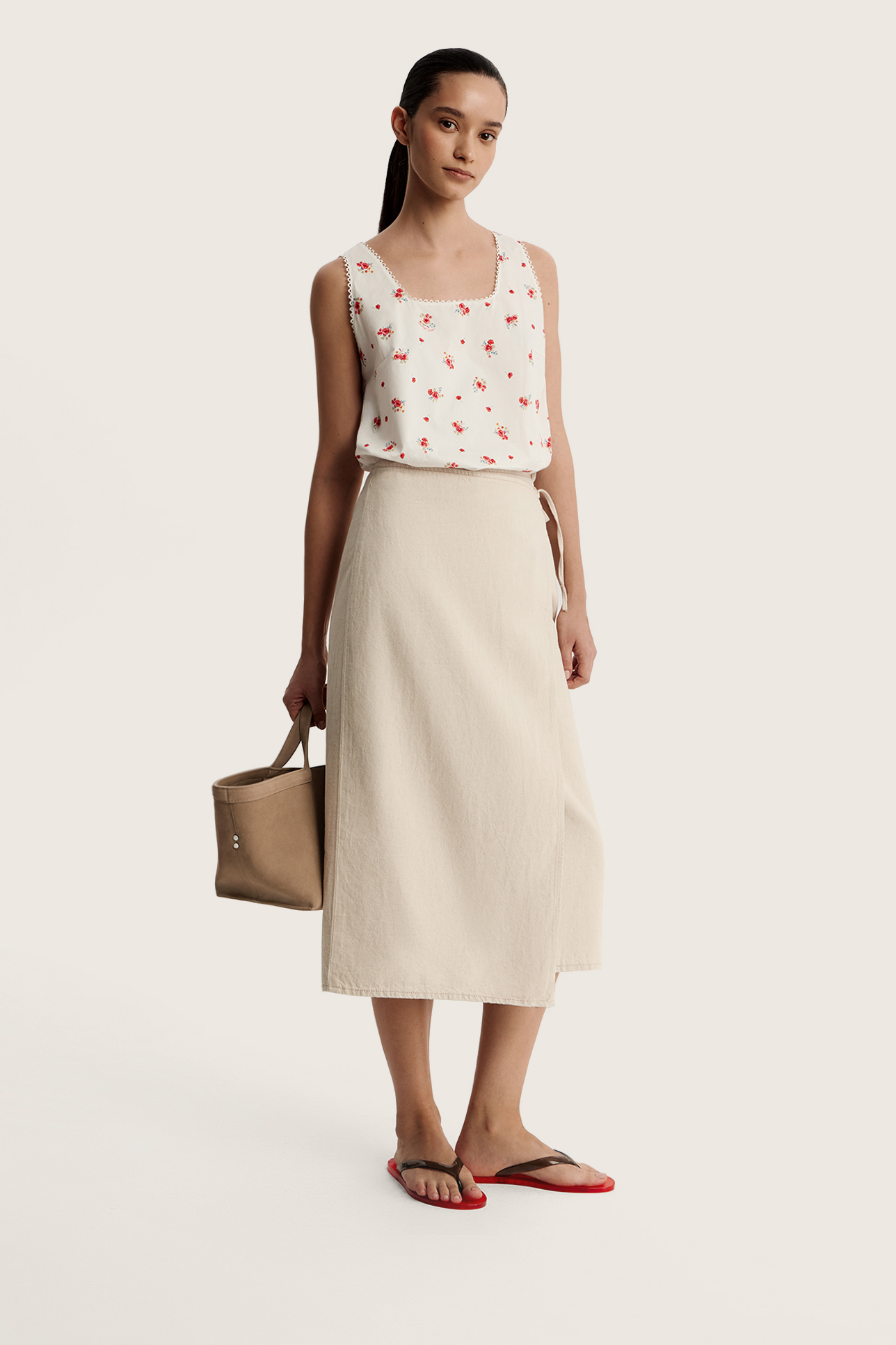 

Юбка миди со льном бежевого цвета, M