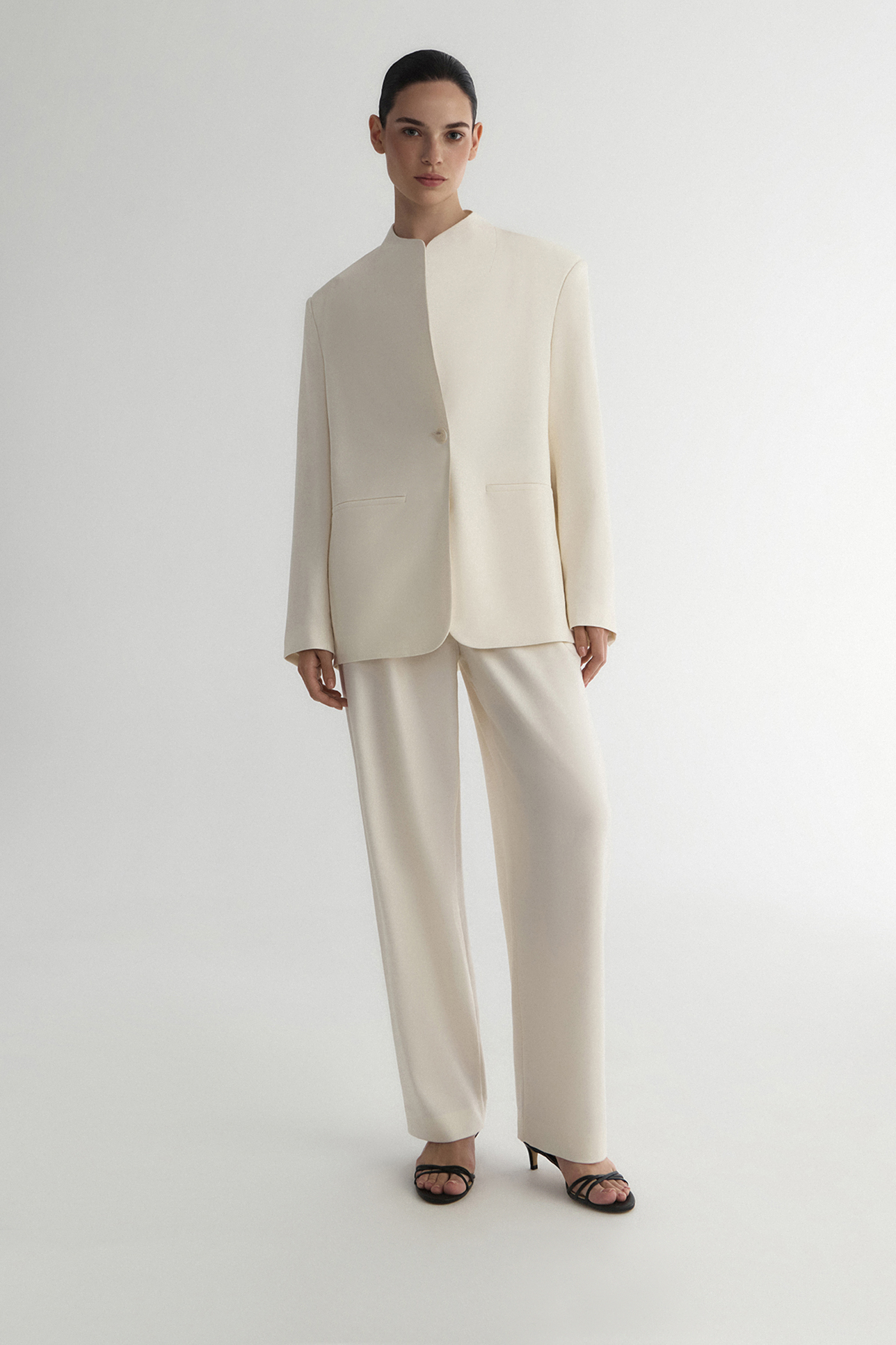 

Жакет с воротником-стойкой молочного цвета, XXS