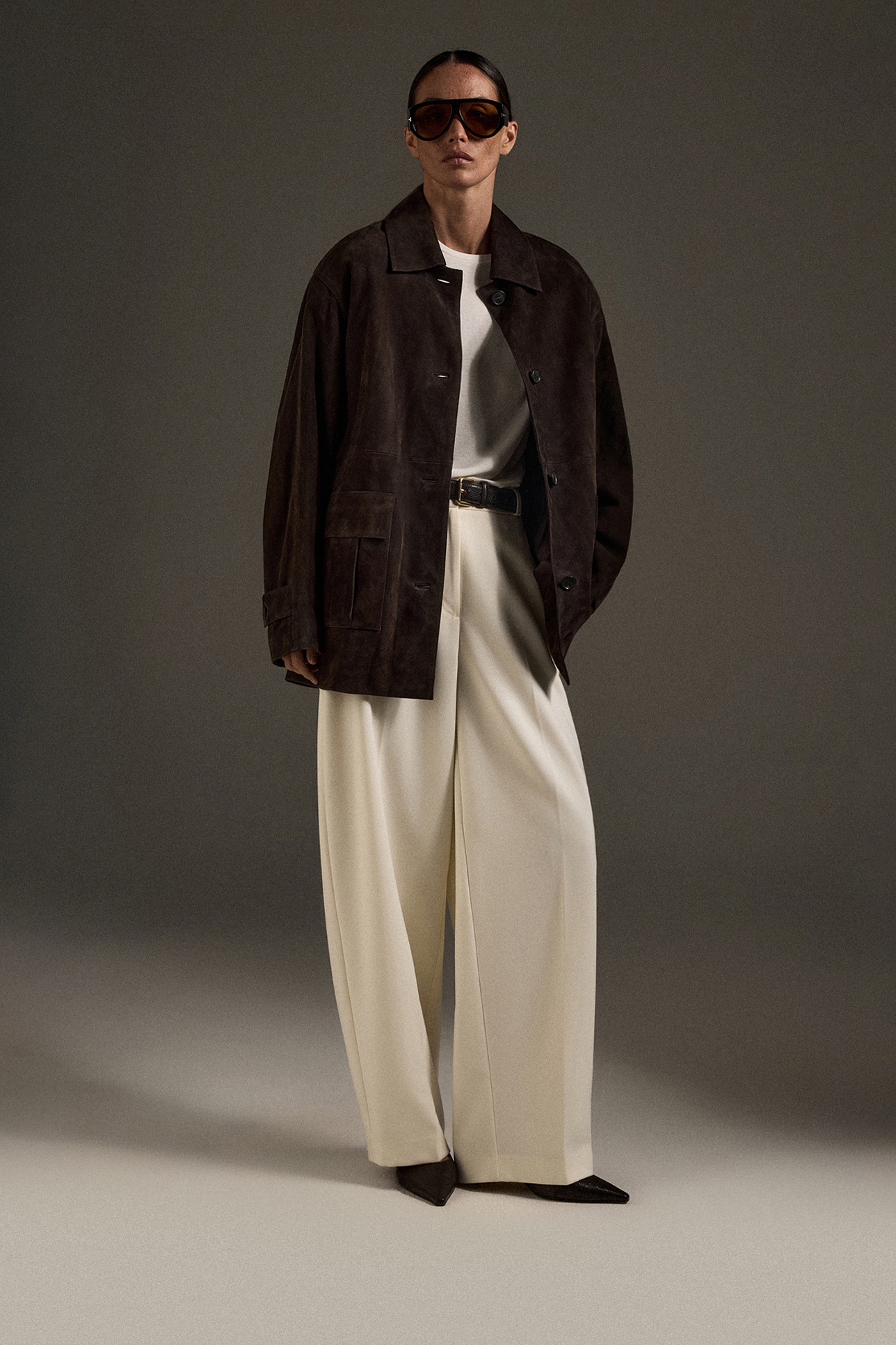 

Куртка из натуральной замши цвета горького шоколада, XS