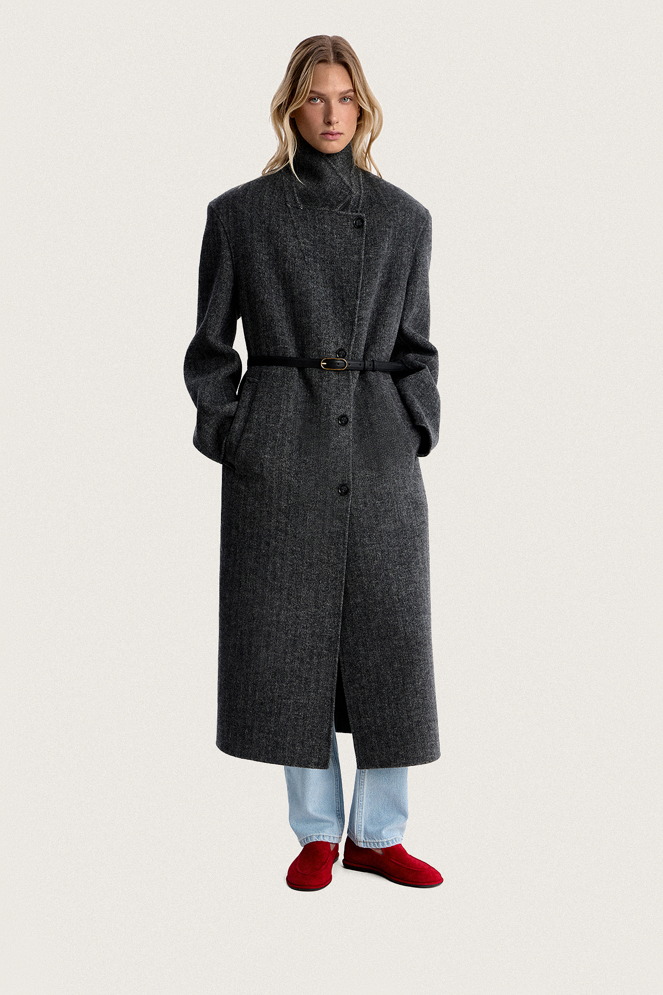 

Пальто шерстяное с узором «елочка», XXS