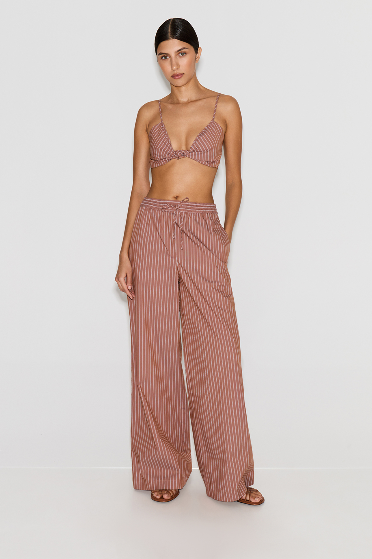 

Брюки из хлопка в полоску шоколадного цвета, XS