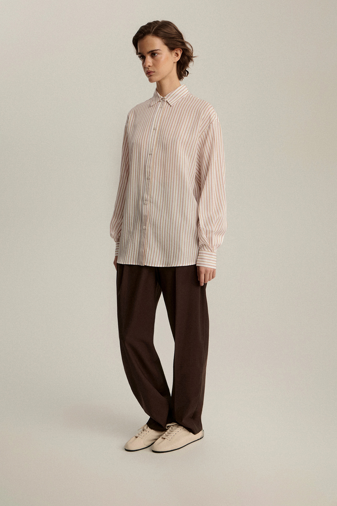 

Рубашка в полоску с объемным рукавом, L