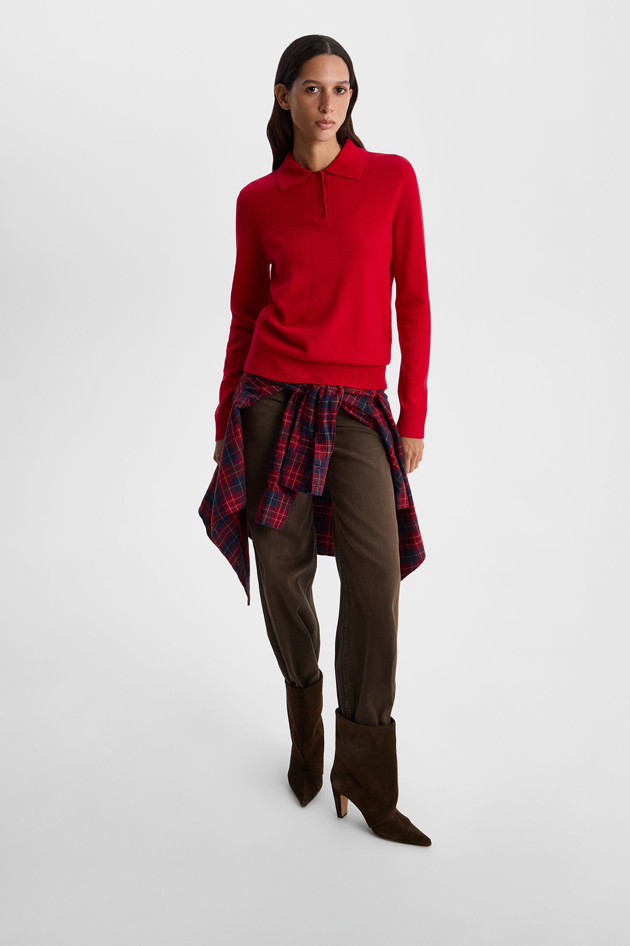 

Поло из шерсти с добавлением кашемира красного цвета, M