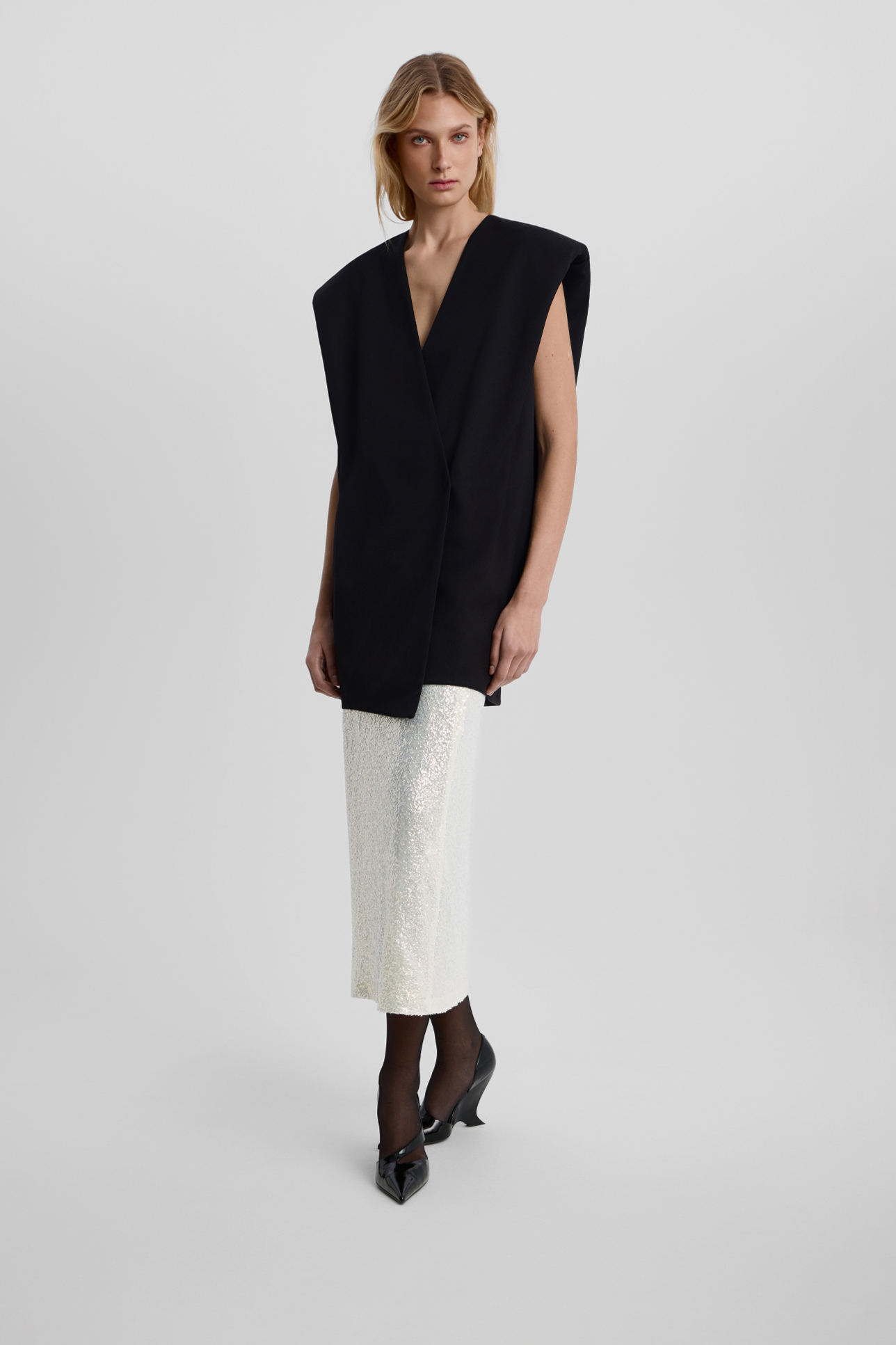 

Юбка миди из пайеток молочного цвета, XS