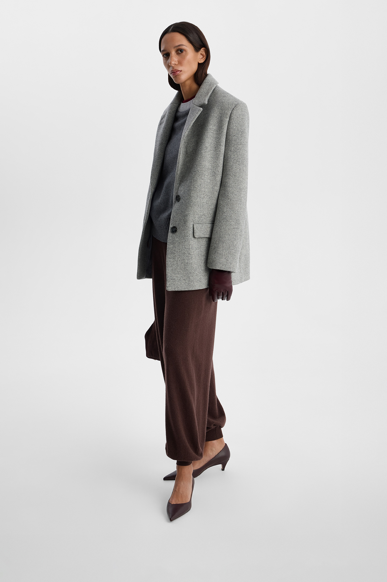 

Полупальто в елочку серого цвета, S