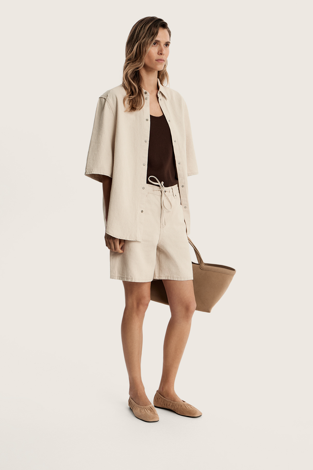 

Рубашка со льном бежевого цвета, XXS