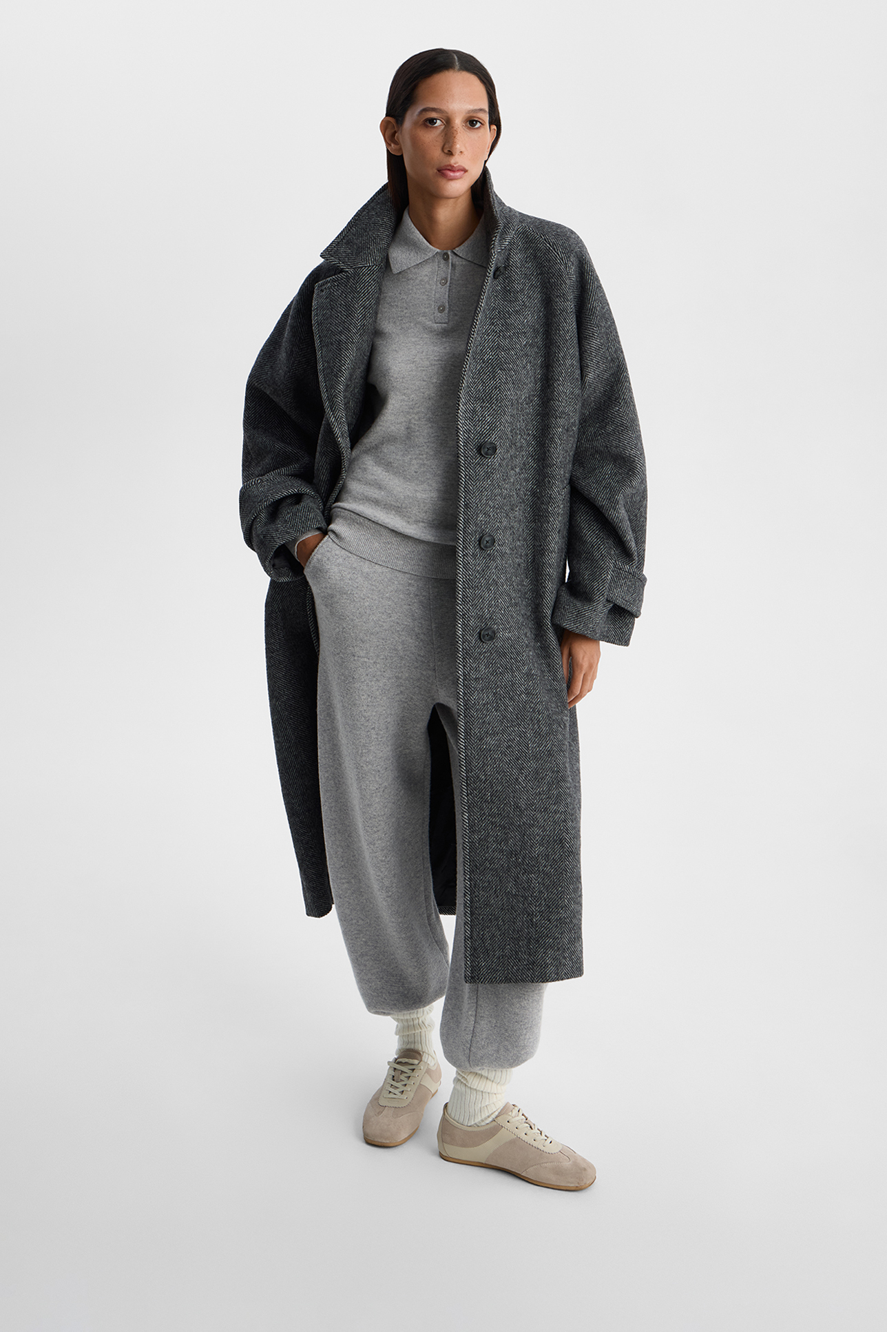 

Поло из шерсти с добавлением кашемира светло-серого цвета, S