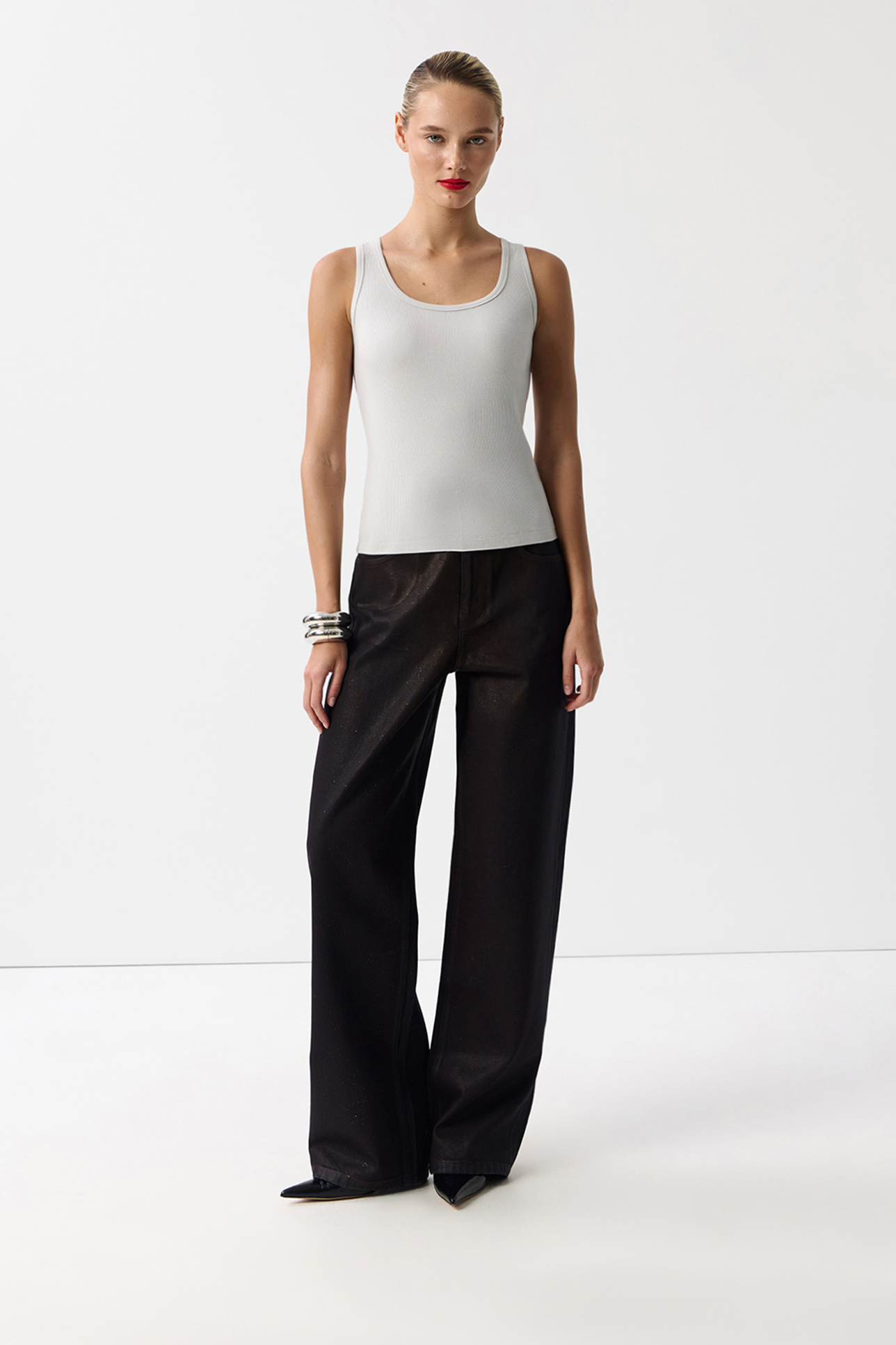 

Майка с люрексной нитью серебряного цвета, XXS