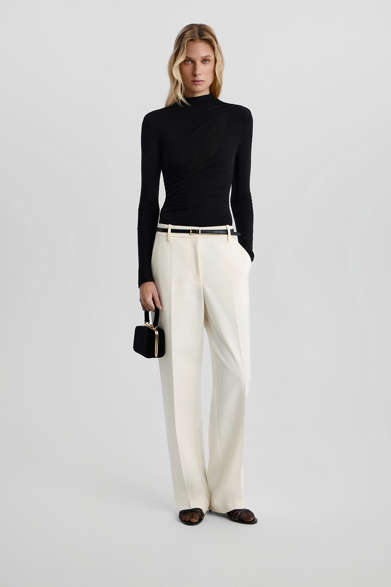 

Боди из сетки с вырезом и драпировкой черного цвета, XXS