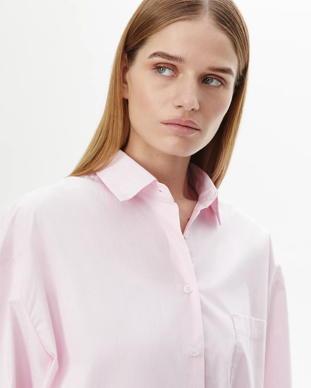 

Рубашка объемная в полоску розового цвета, XS
