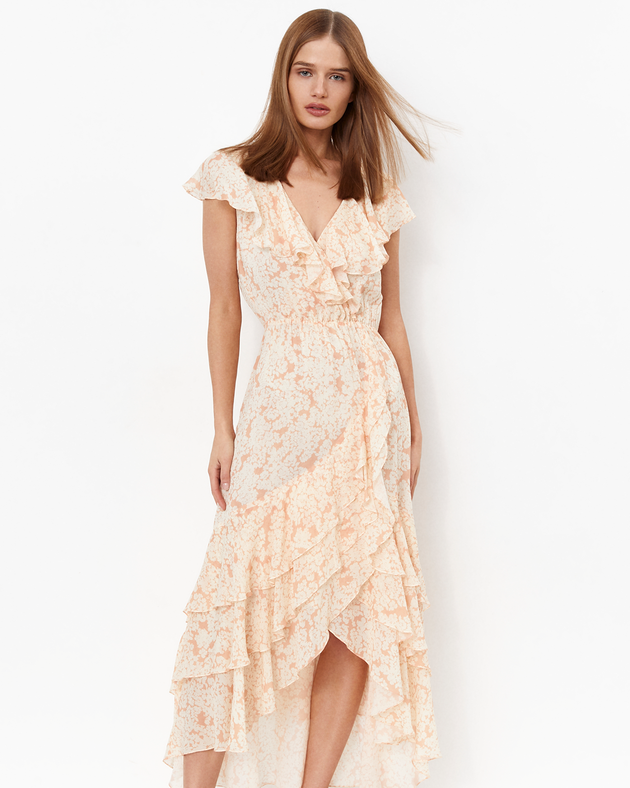 

Платье миди в стиле бохо персикового цвета, XS