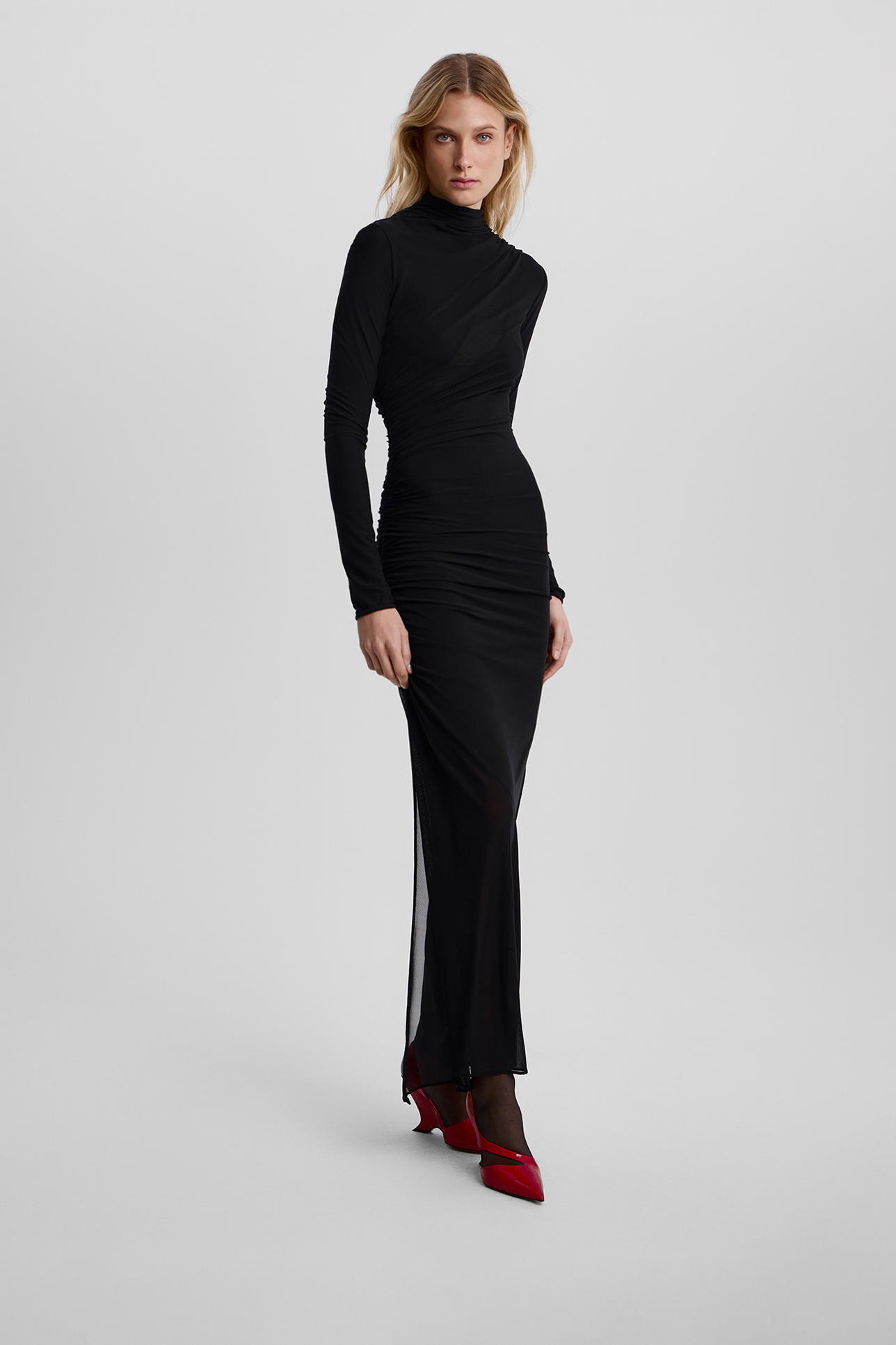 

Платье миди из сетки с драпировкой черного цвета, S