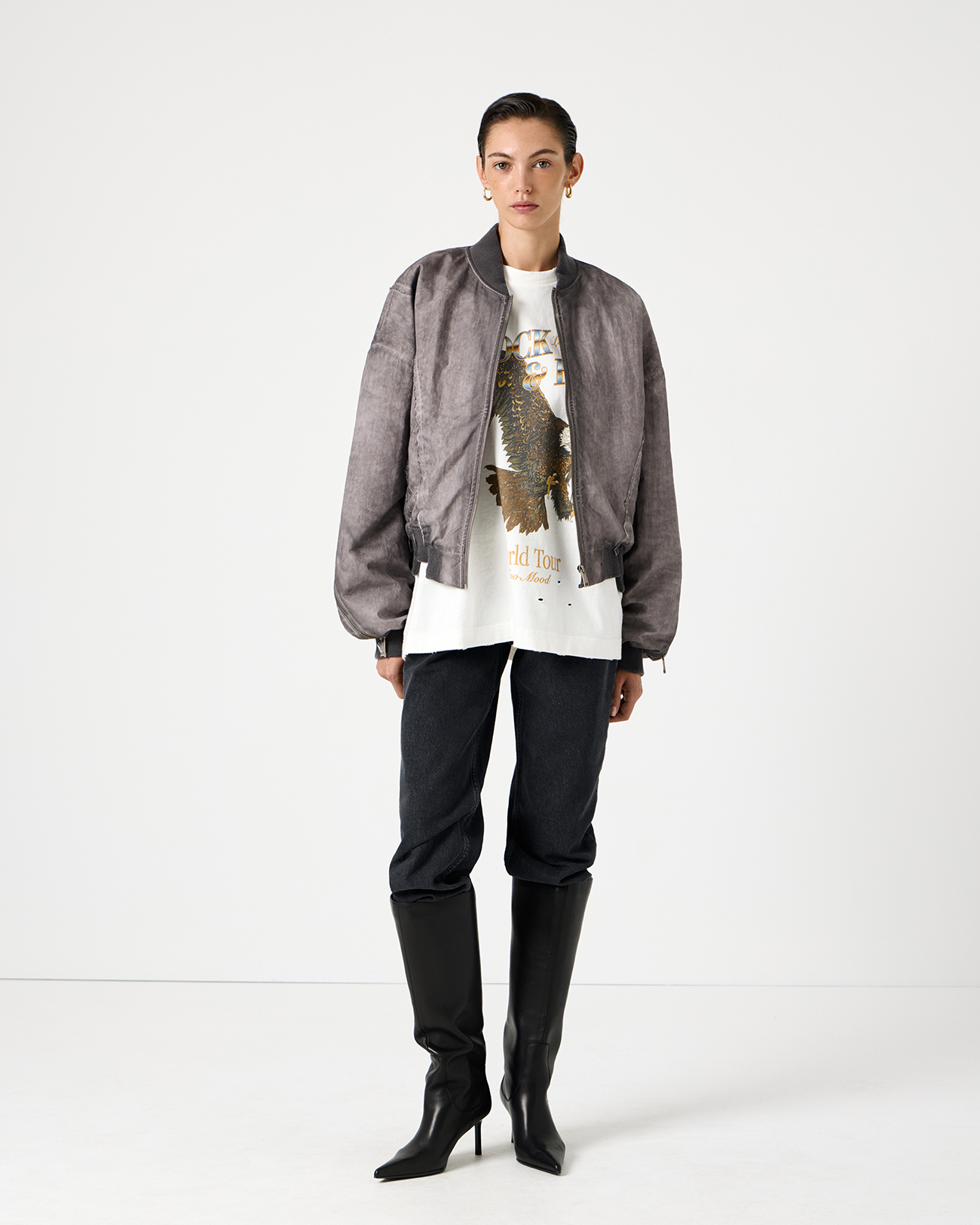 

Бомбер оверсайз серого цвета с винтажным эффектом, XXS