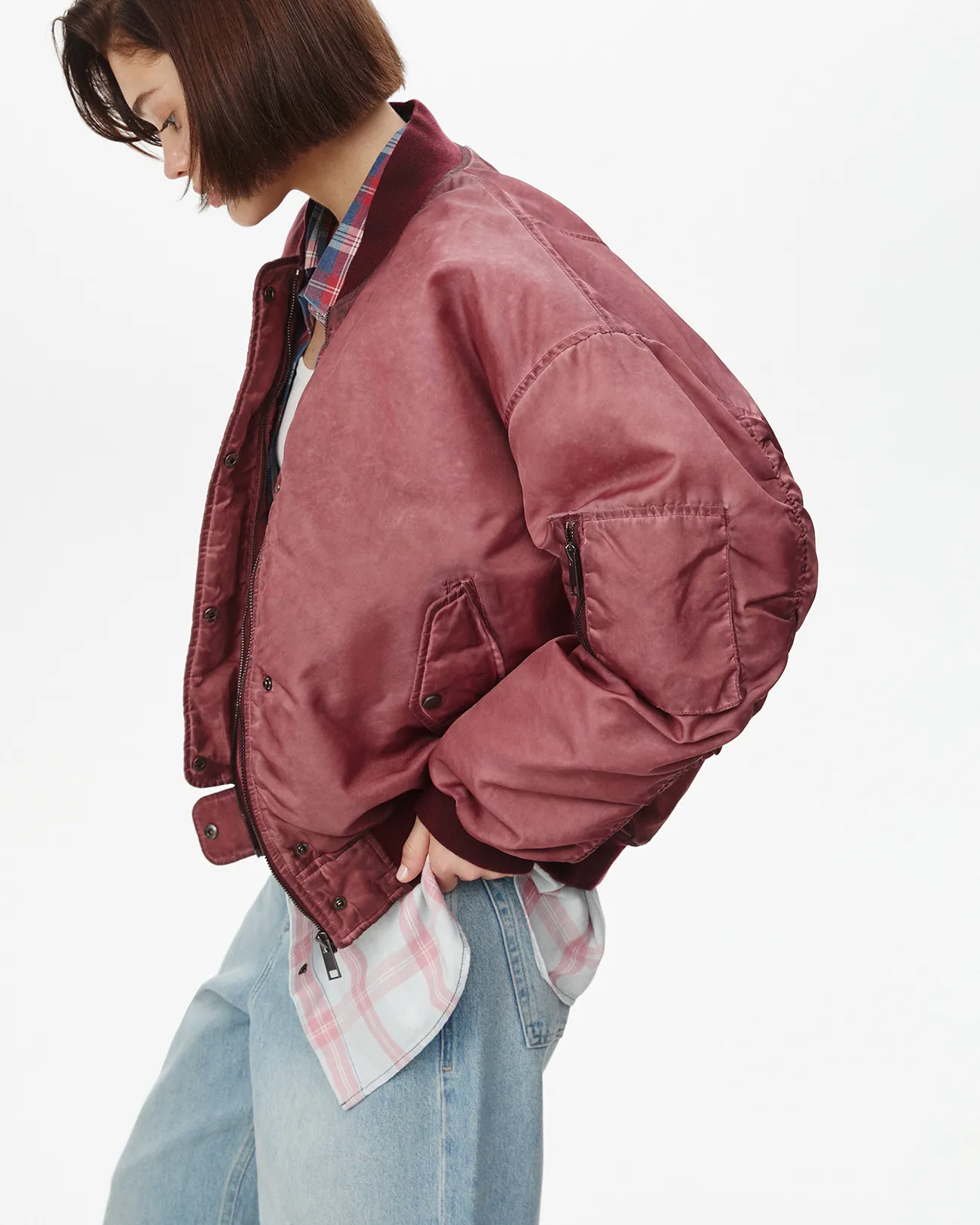 

Куртка-бомбер с винтажным эффектом бордового цвета, XS