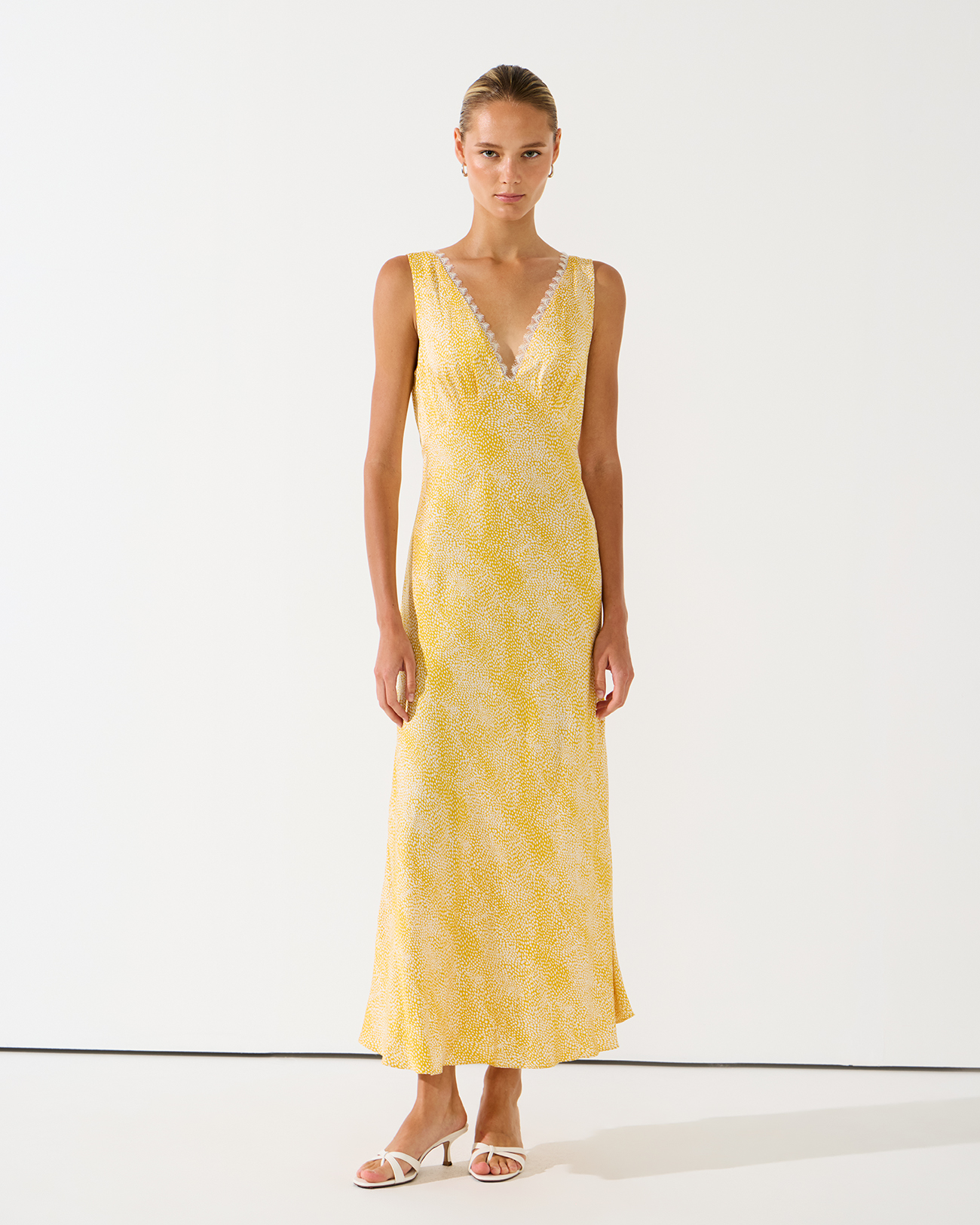 

Платье миди с кружевом желтого цвета, XS