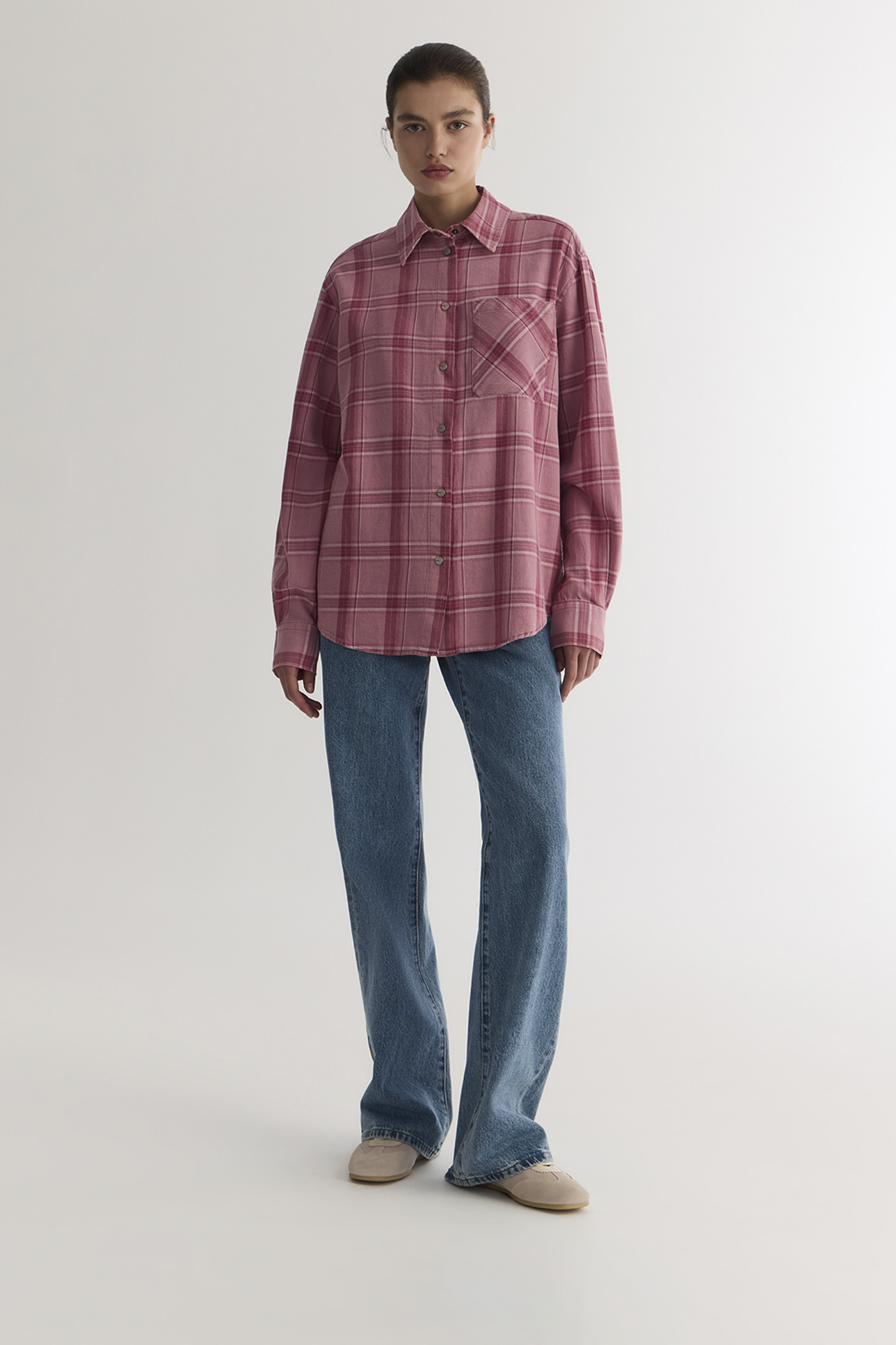 

Рубашка в клетку с эффектом варки розового цвета, S