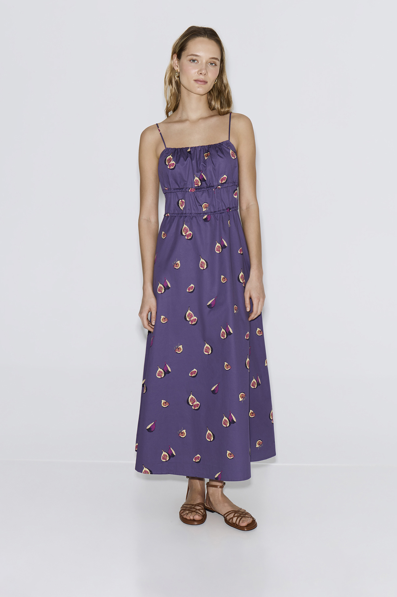 

Платье миди из принтованного хлопка фиолетового цвета, L