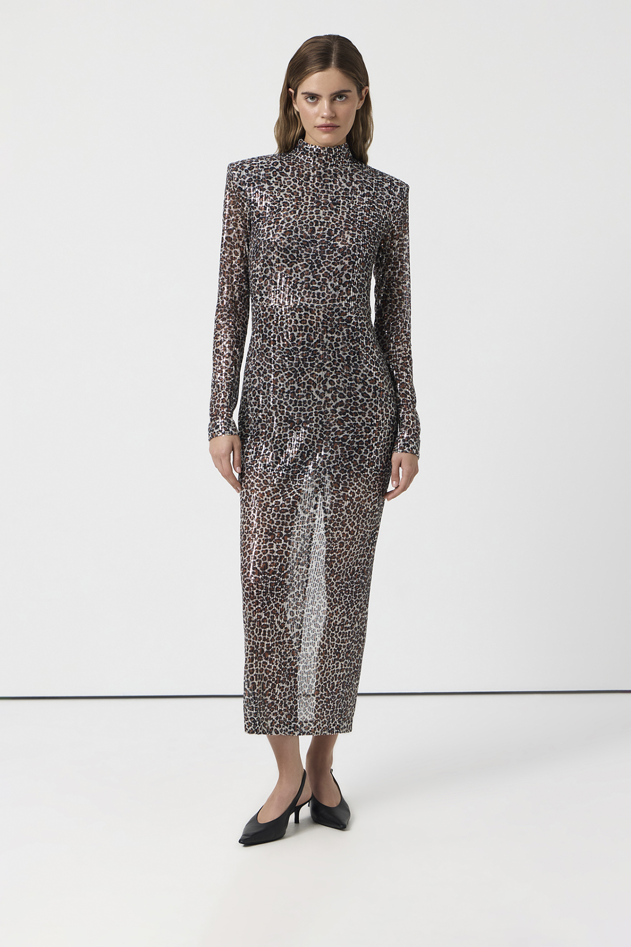 

Леопардовое платье макси с пайетками, S