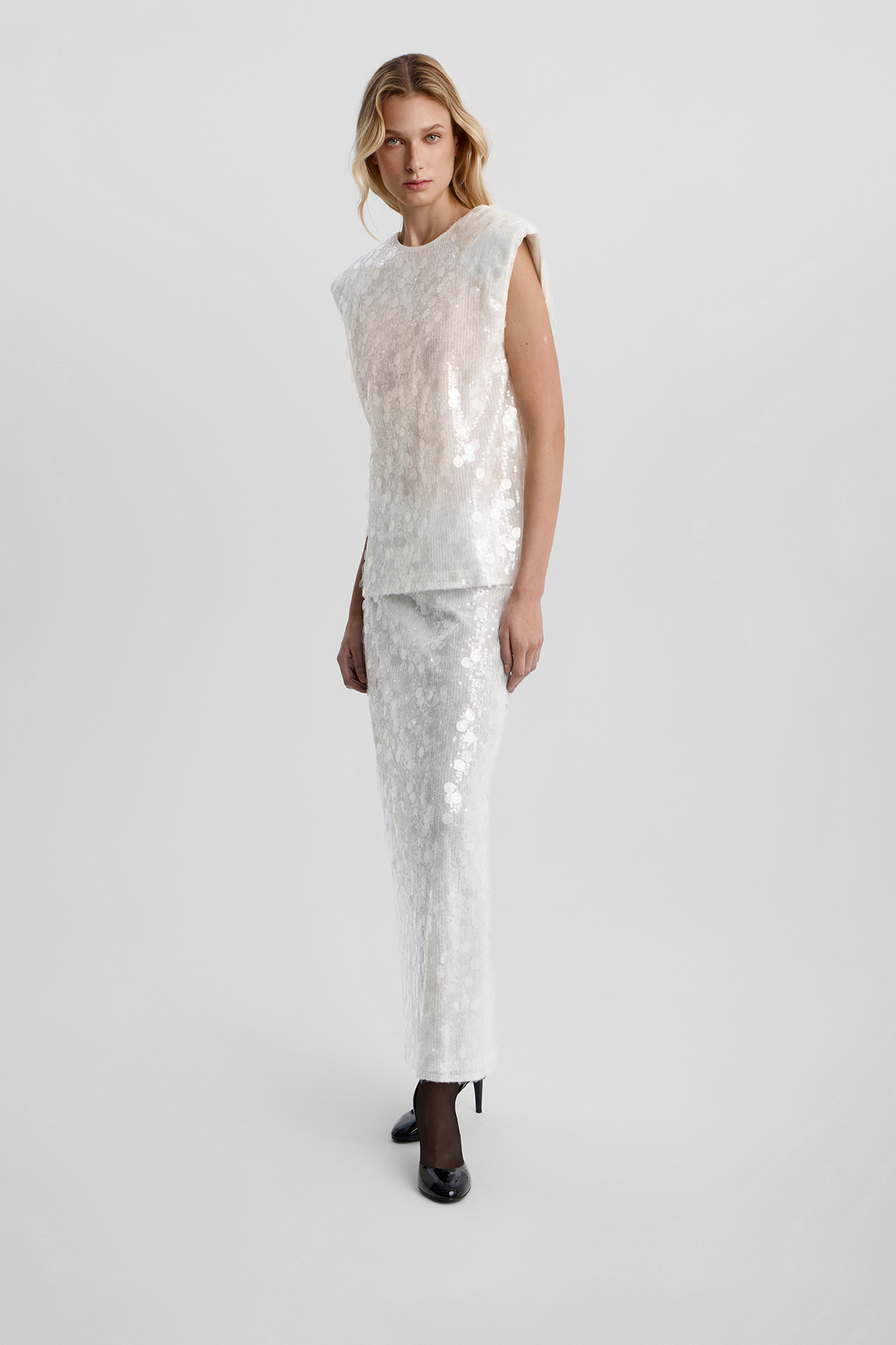 

Юбка миди из пайеток молочного цвета, XS