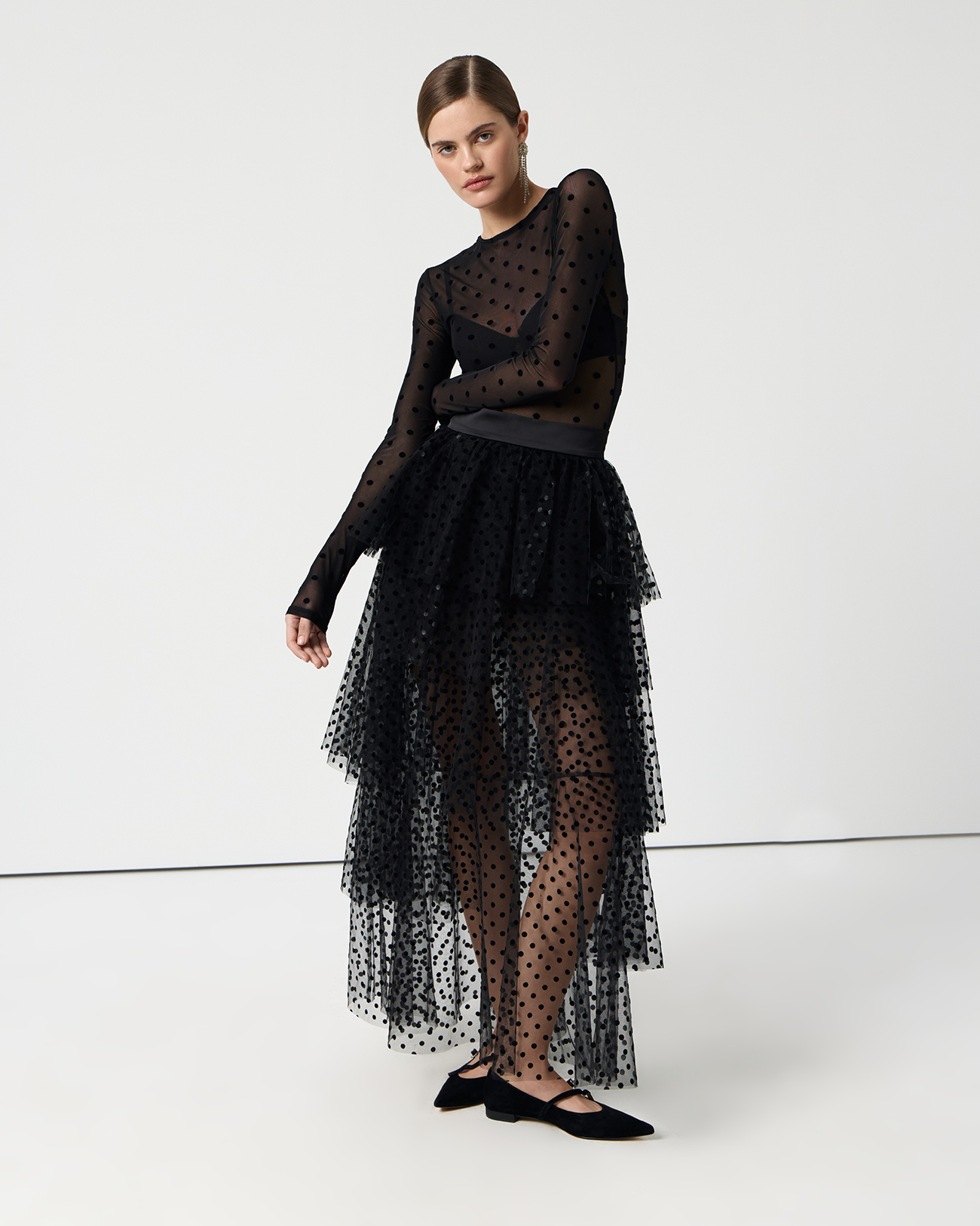 

Боди из сетки в горох черного цвета, XXS