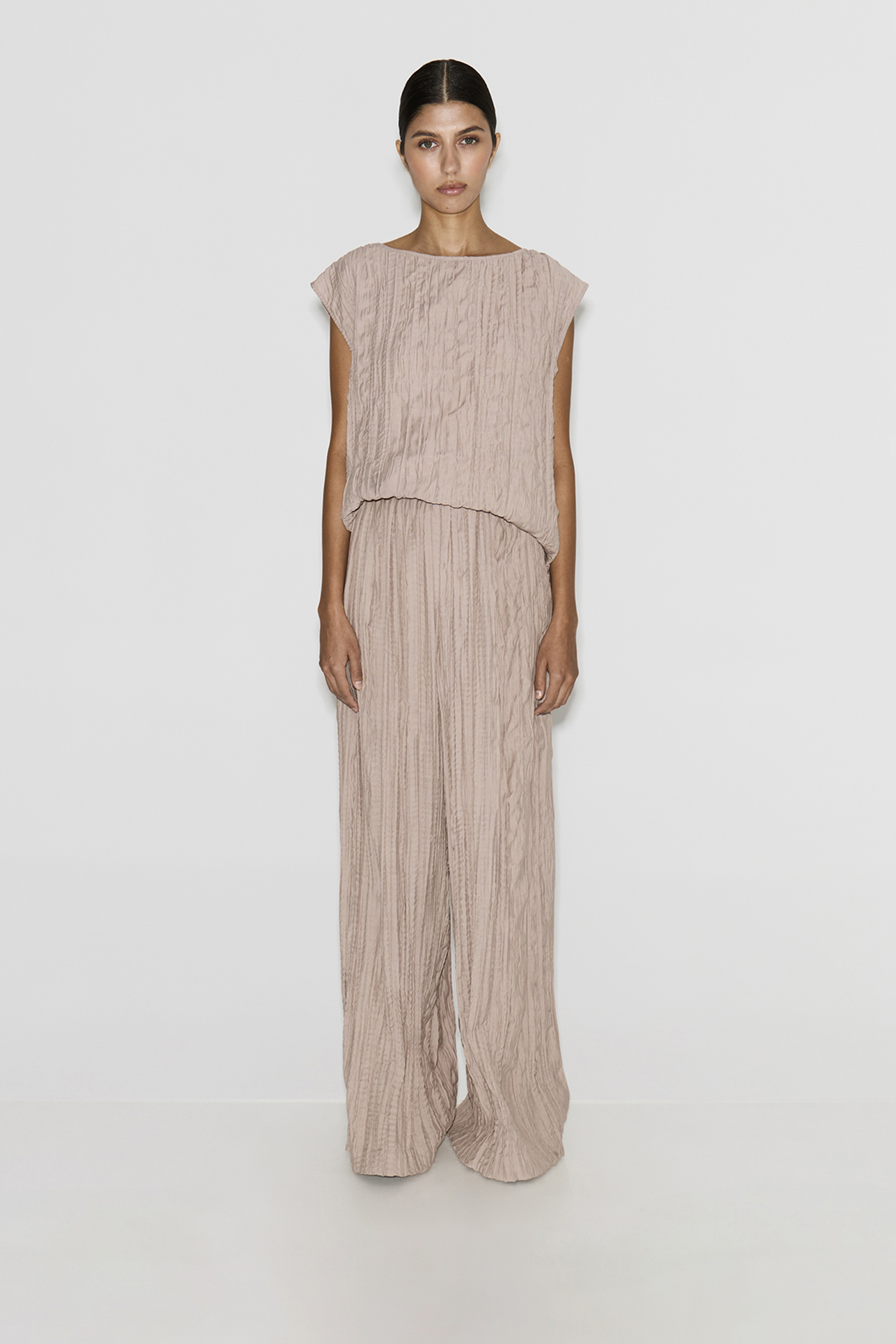 

Брюки из жатого сатина кофейного цвета, XS