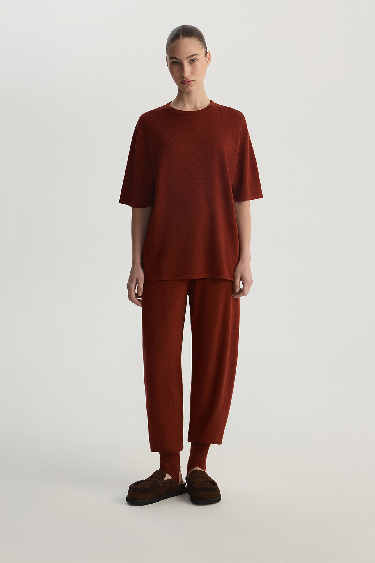 

Футболка oversize из шерсти мериноса терракотового цвета, S