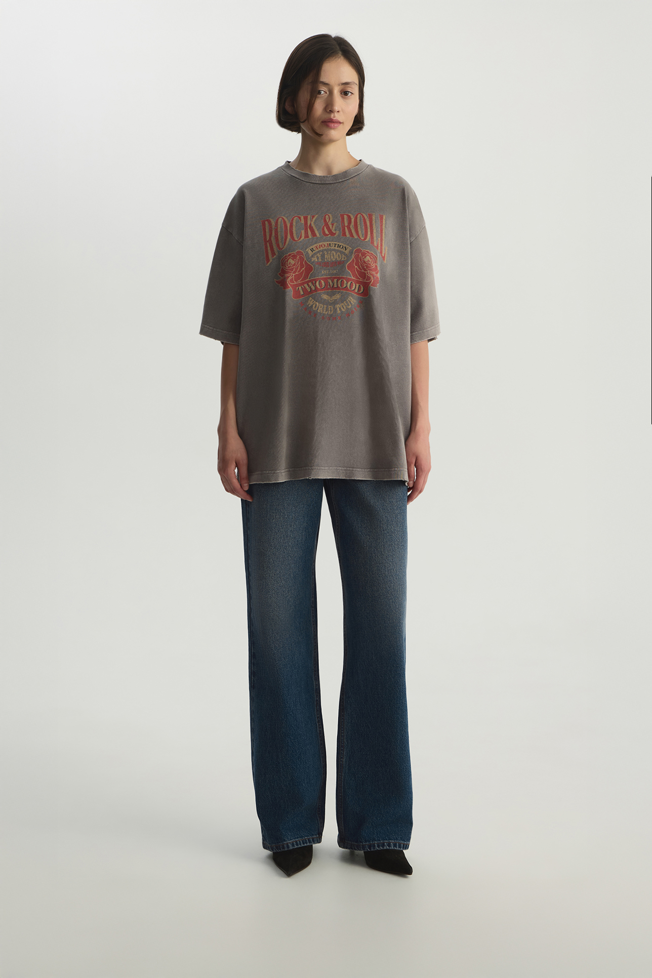 

Футболка vintage vibe с принтом Rock&Roll графитового цвета, XS