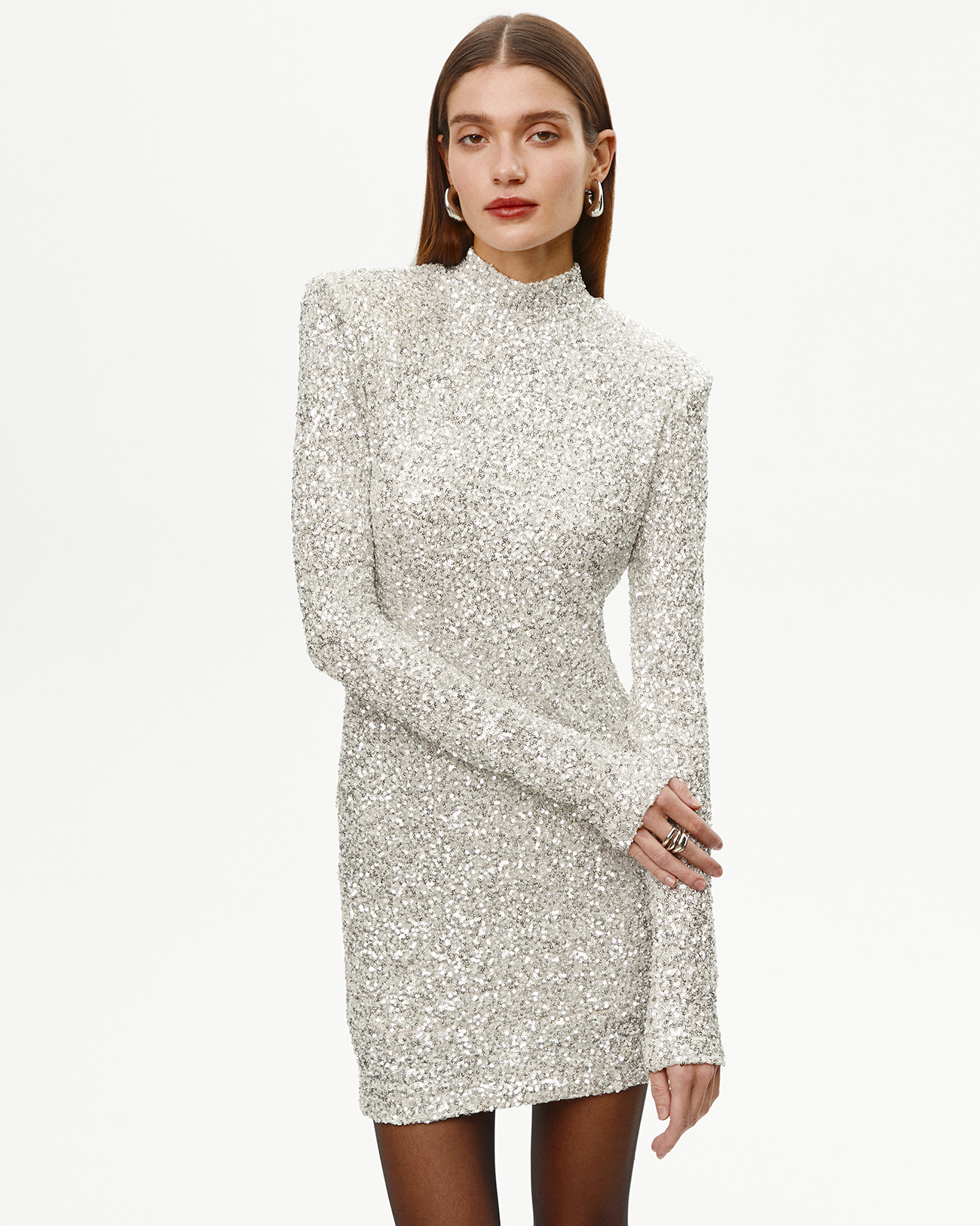

Платье мини с пайетками серебряного цвета, XXS