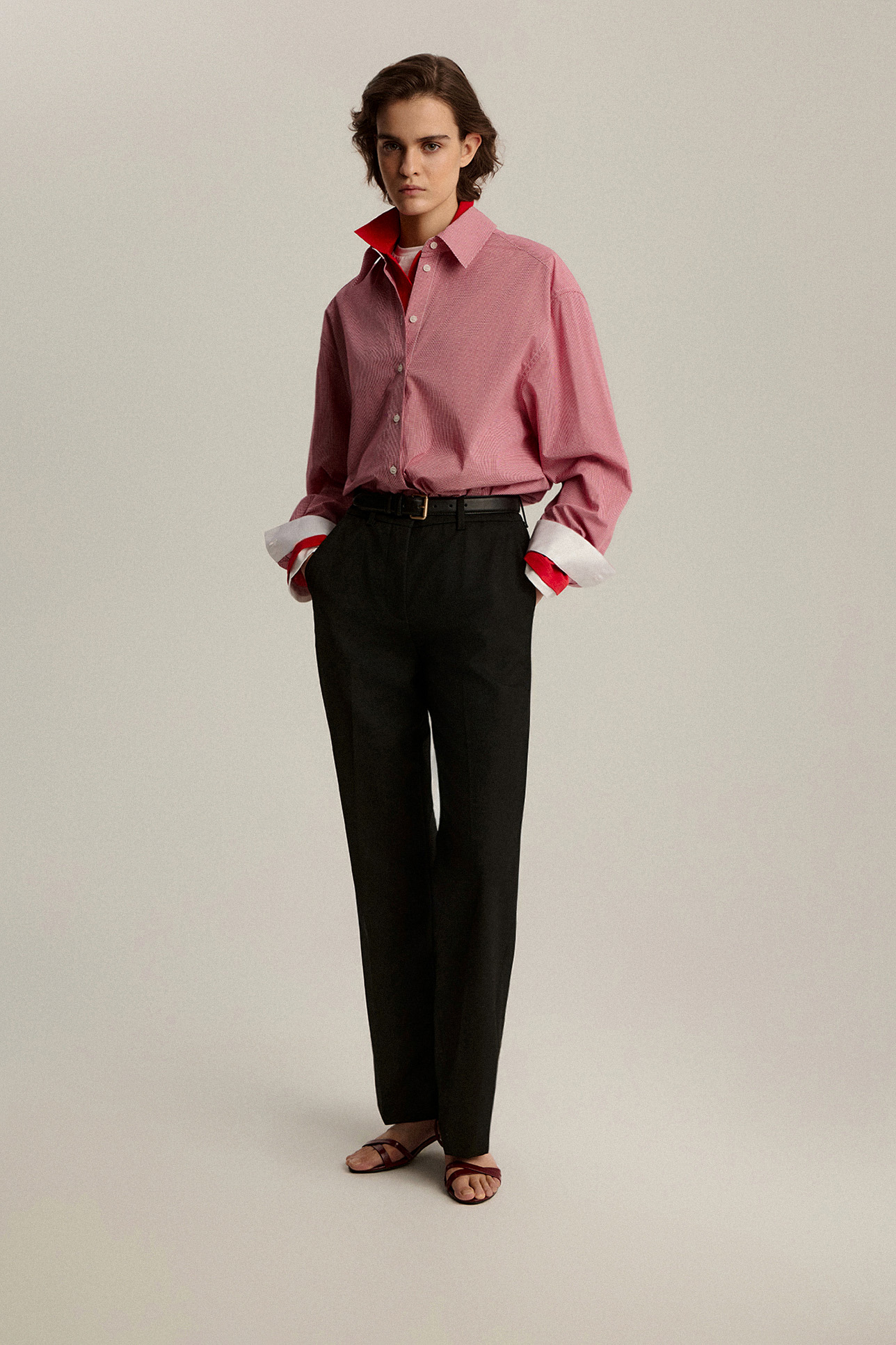 

Рубашка в клетку с контрастным воротником, XXS