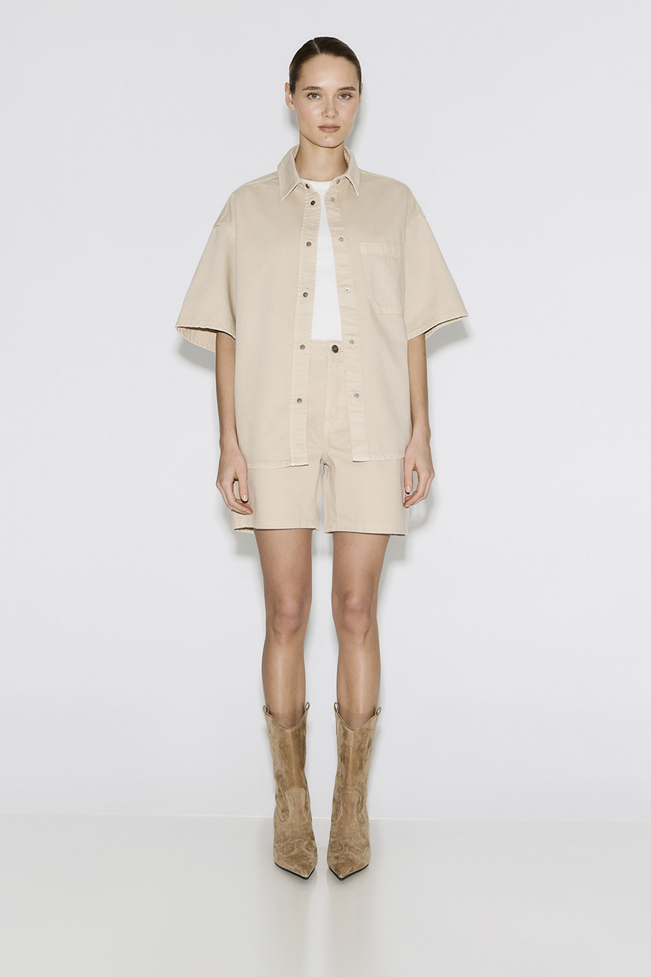 

Рубашка с коротким рукавом из денима бежевого цвета, XS