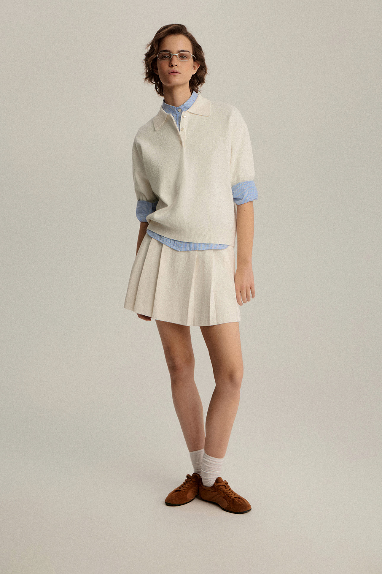 

Юбка плиссированная фактурная молочного цвета, S