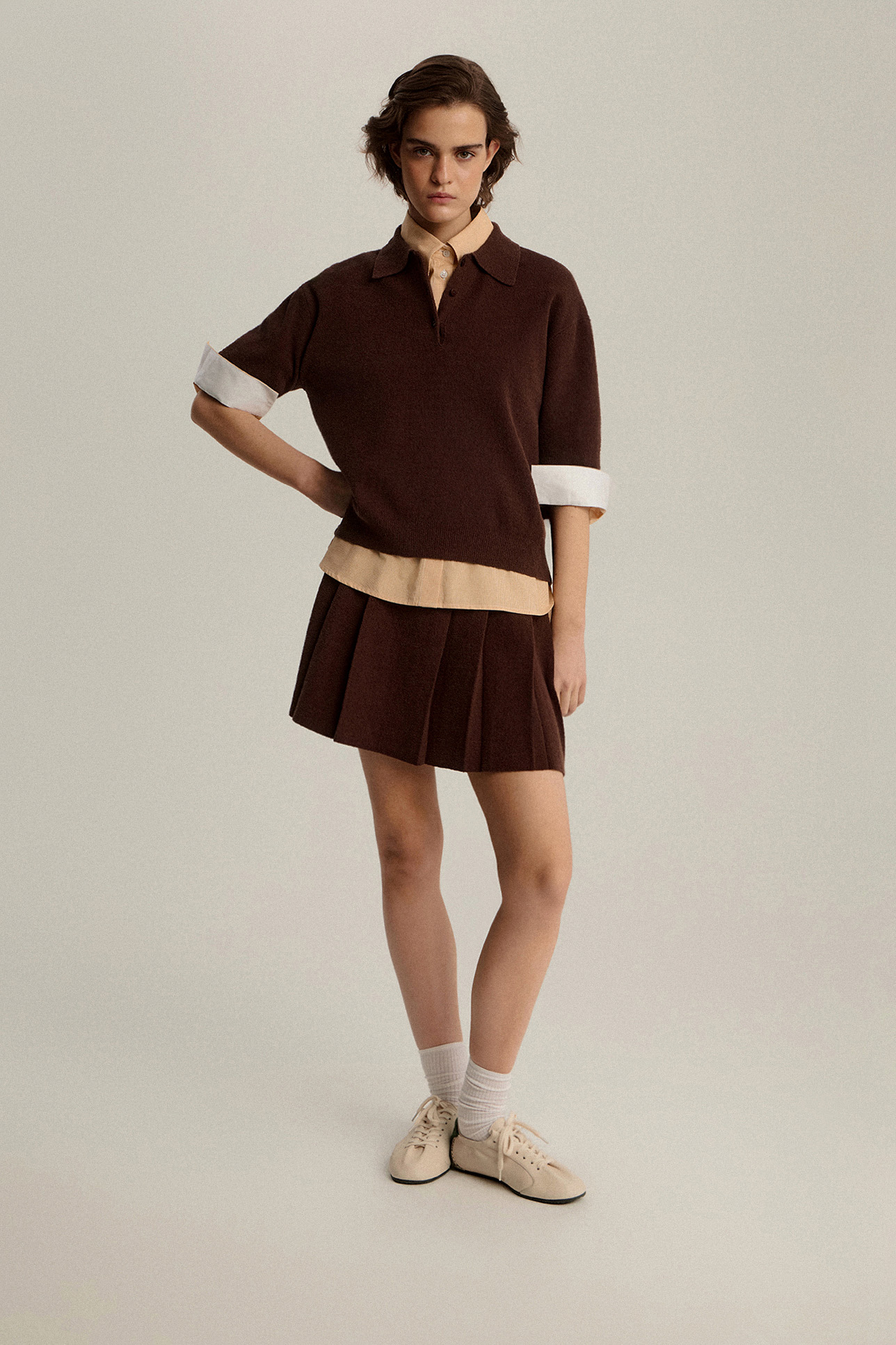 

Юбка плиссированная фактурная шоколадного цвета, S