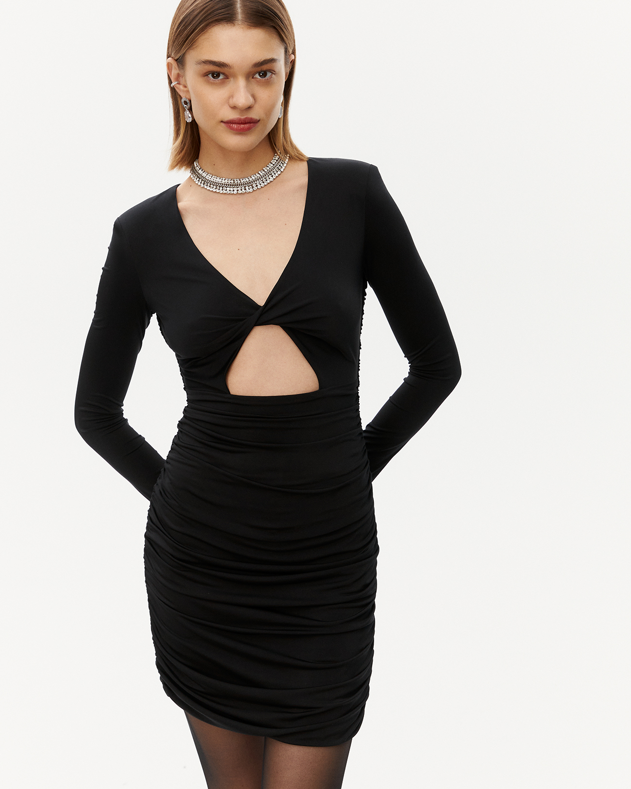 

Платье мини со сборкой черного цвета, XXS
