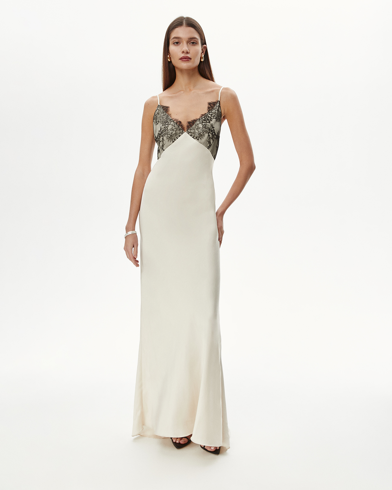 

Платье-комбинация с кружевом кремового цвета, XXS