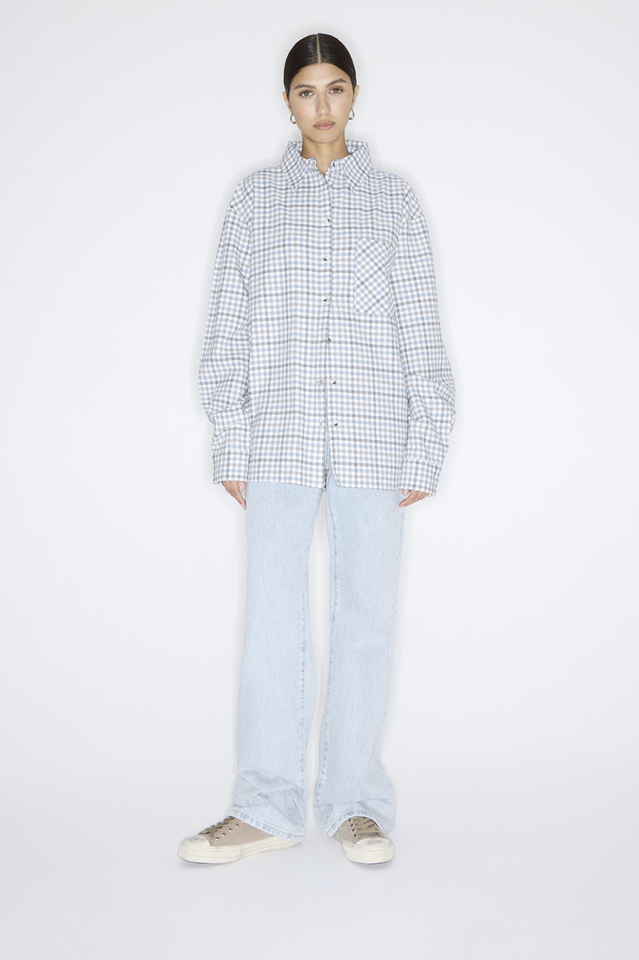 

Рубашка в мелкую клетку голубого цвета, XXS