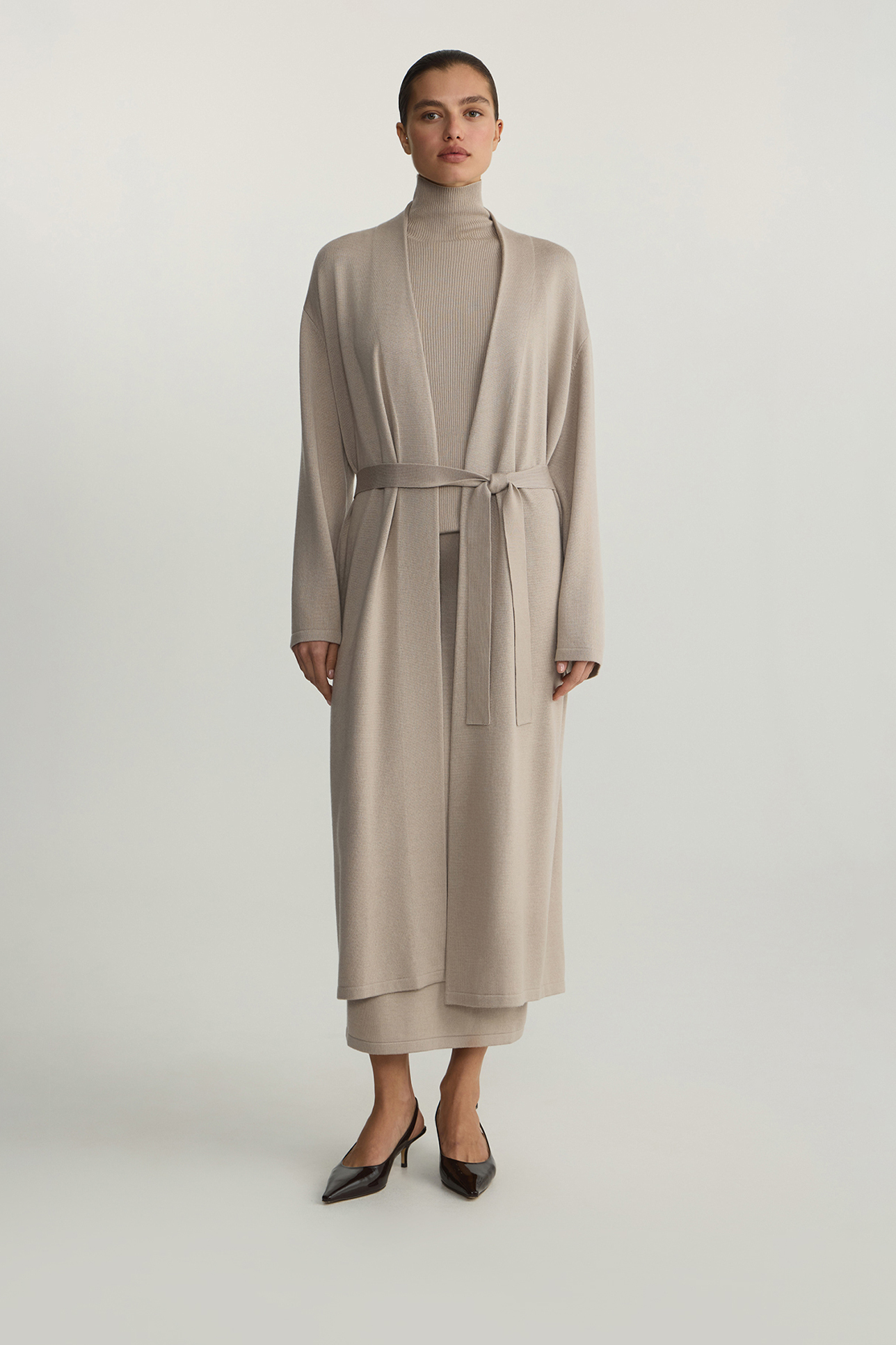 

Кардиган-кимоно из шерсти мериноса бежевого цвета, S