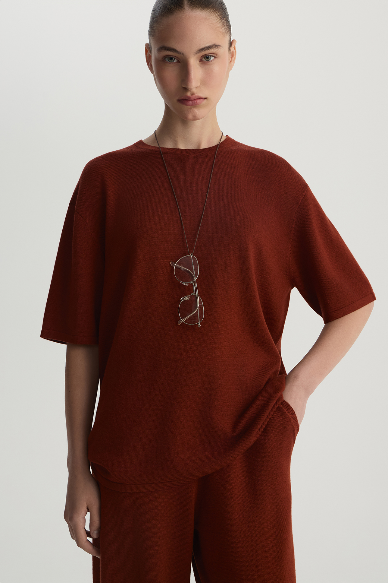 

Футболка oversize из шерсти мериноса терракотового цвета, XS