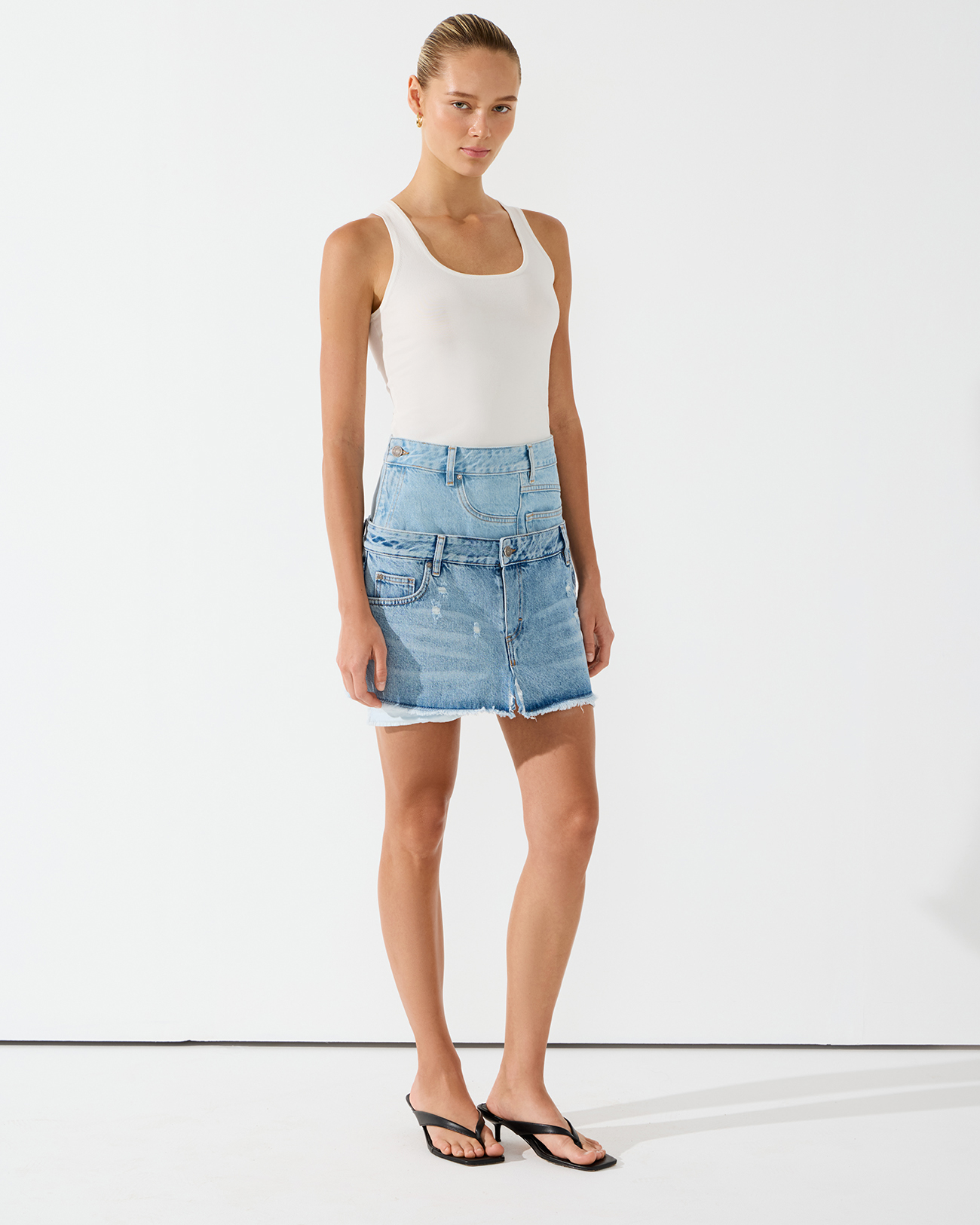 

Юбка джинсовая мини двойная голубого цвета, XXS