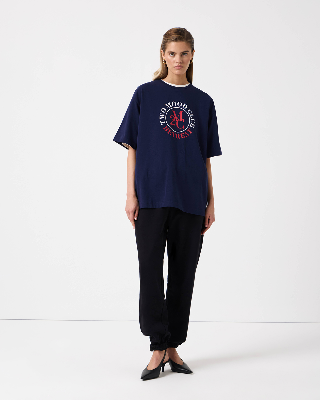 

Футболка оверсайз с принтом синего цвета, S