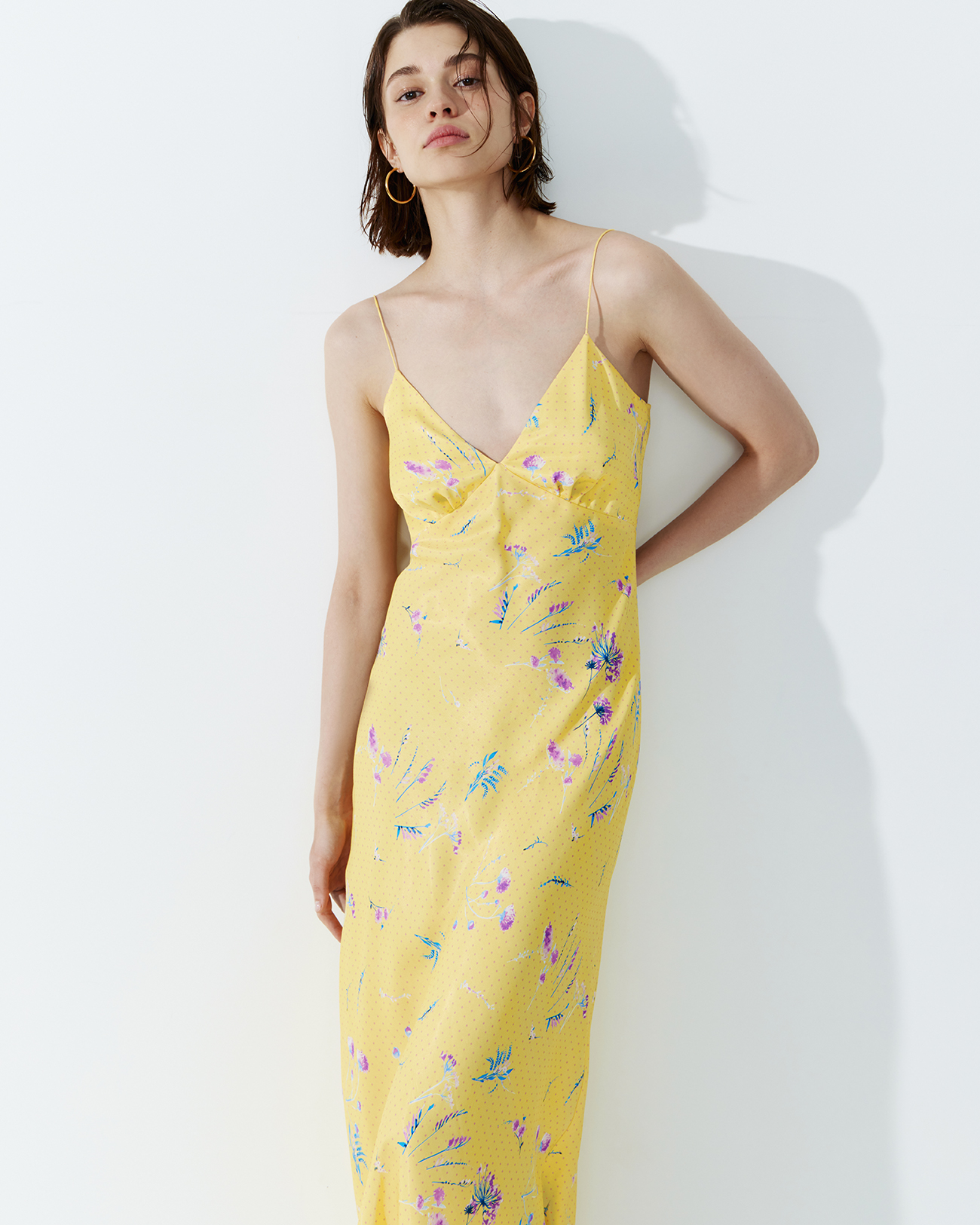 

Платье-комбинация миди с принтом желтого цвета, XS