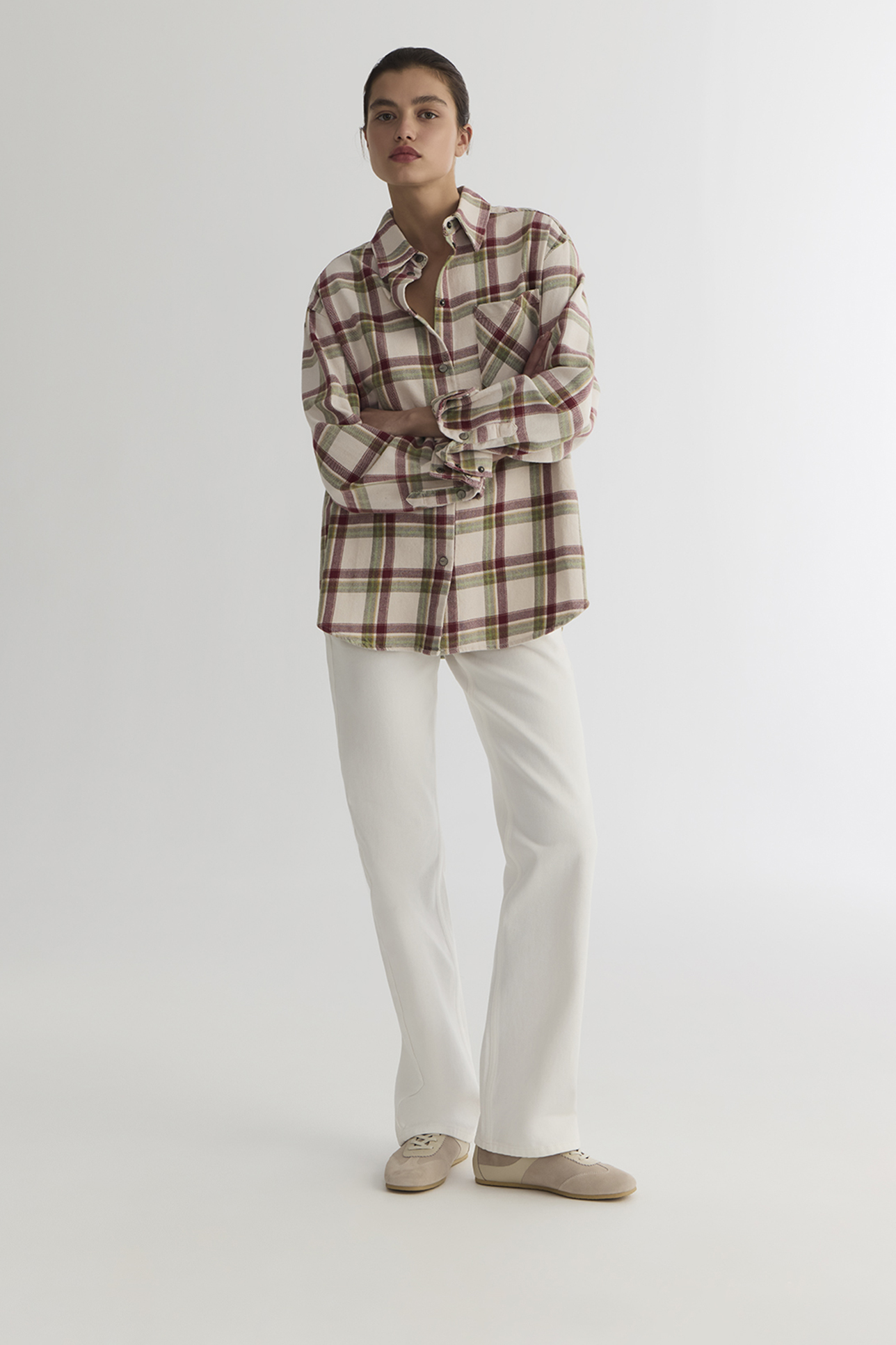 

Рубашка в клетку с эффектом варки цвета экрю, S