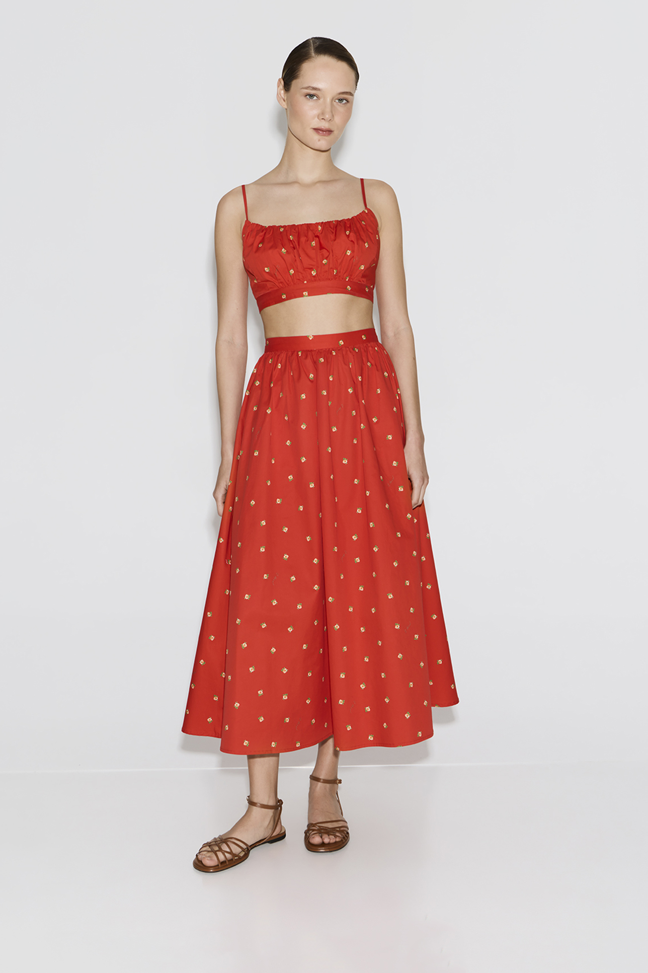 

Юбка миди из хлопка с принтом красного цвета, S