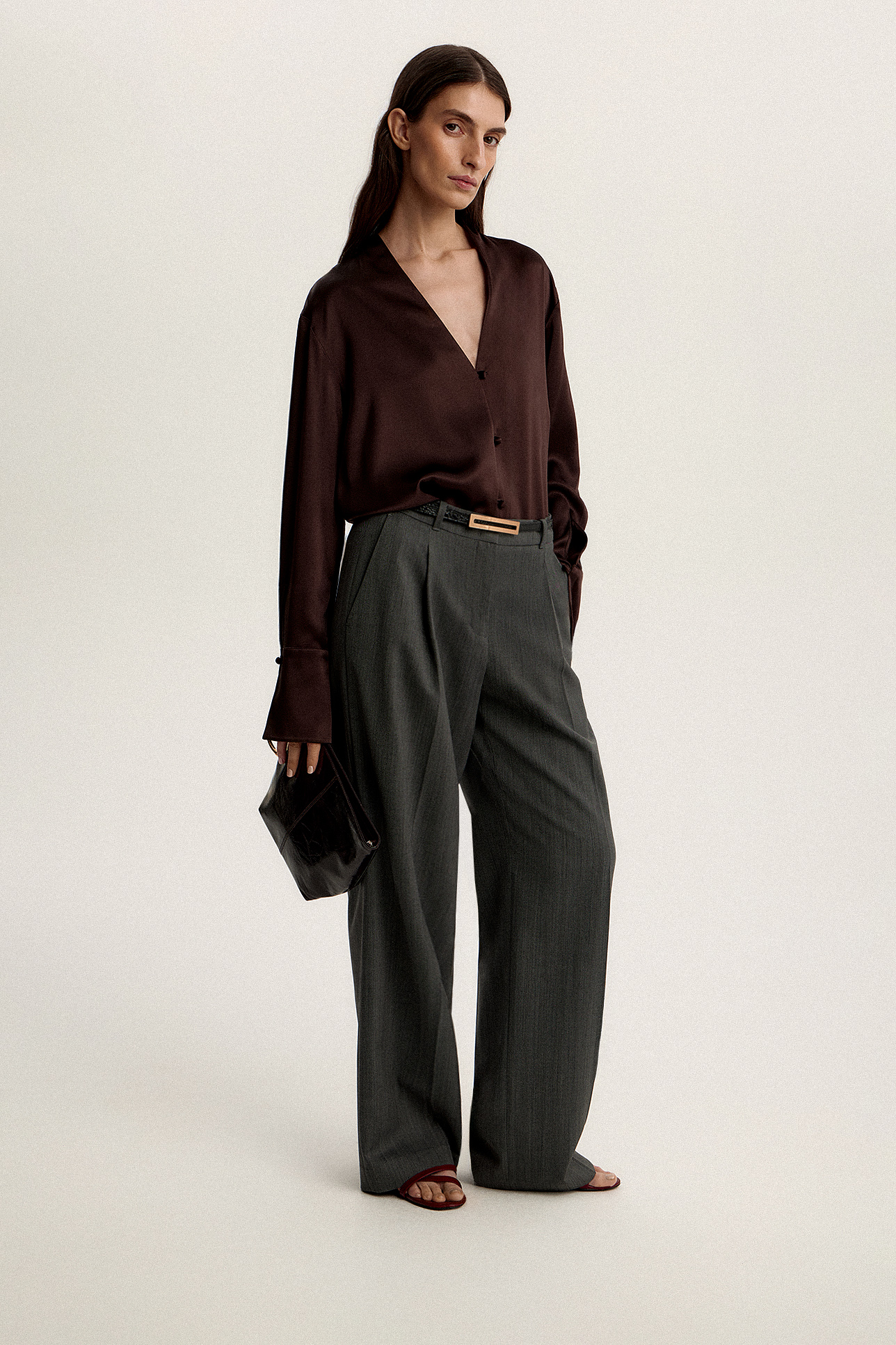 

Блуза из шелка шоколадного цвета, XXS