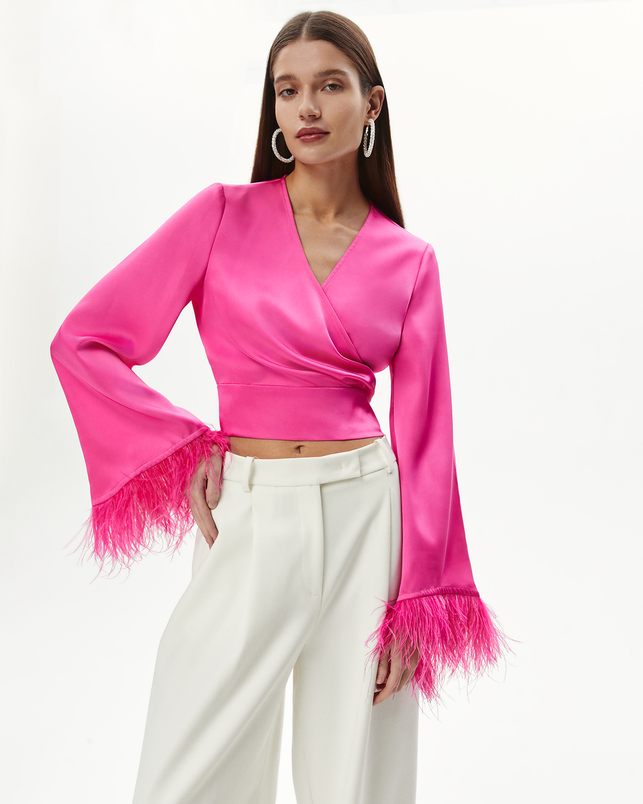 

Блуза с перьями розового цвета, L