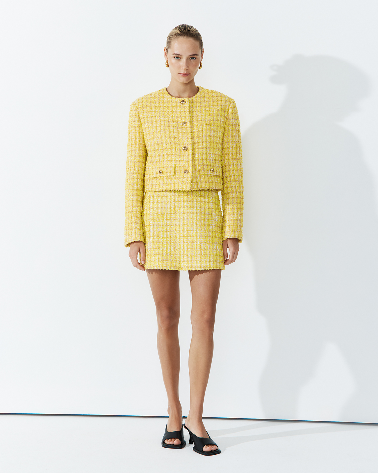 

Жакет укороченный из твида желтого цвета, XS