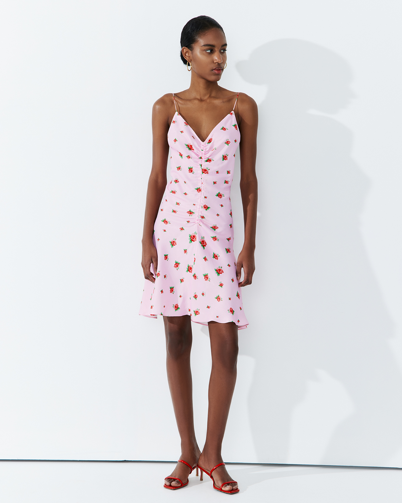 

Платье мини со сборкой розового цвета, XS