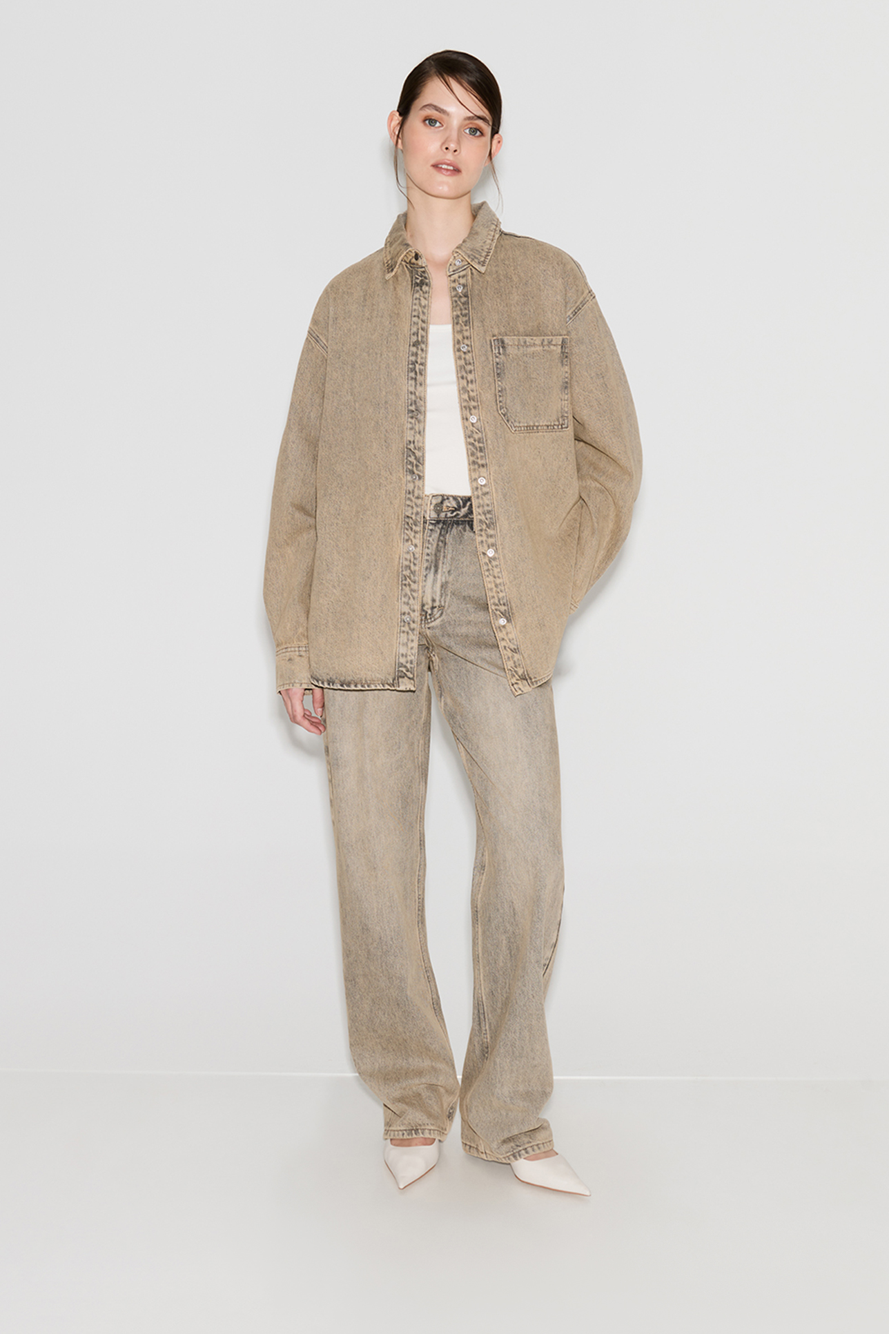 

Рубашка из денима бежевого цвета, XXS