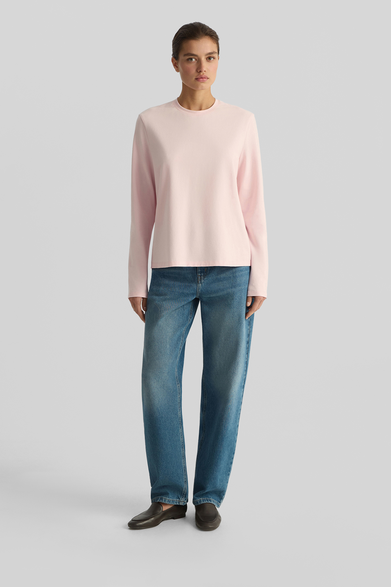 

Лонгслив из кулирной глади розового цвета, M