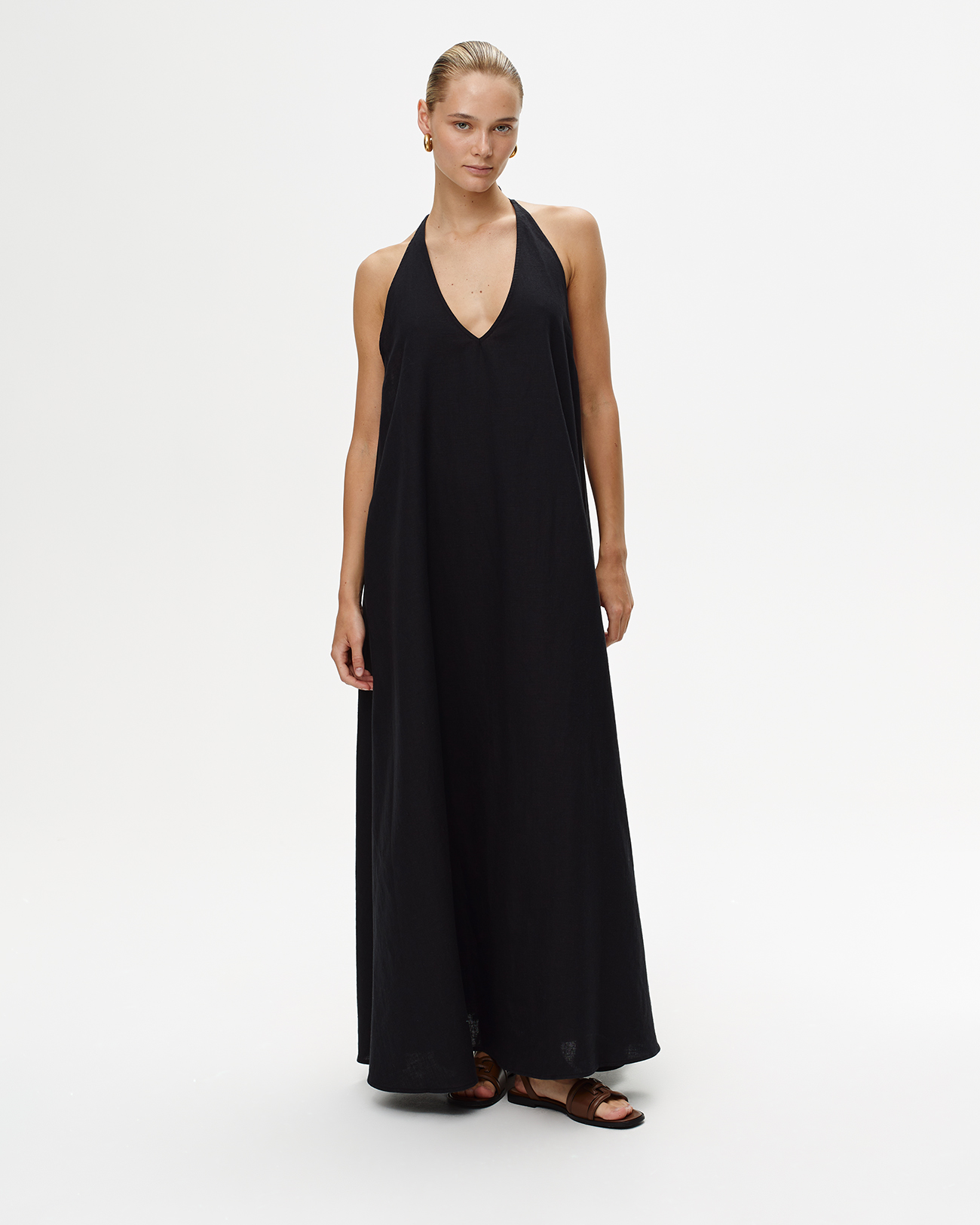 

Платье миди льняное черного цвета, L