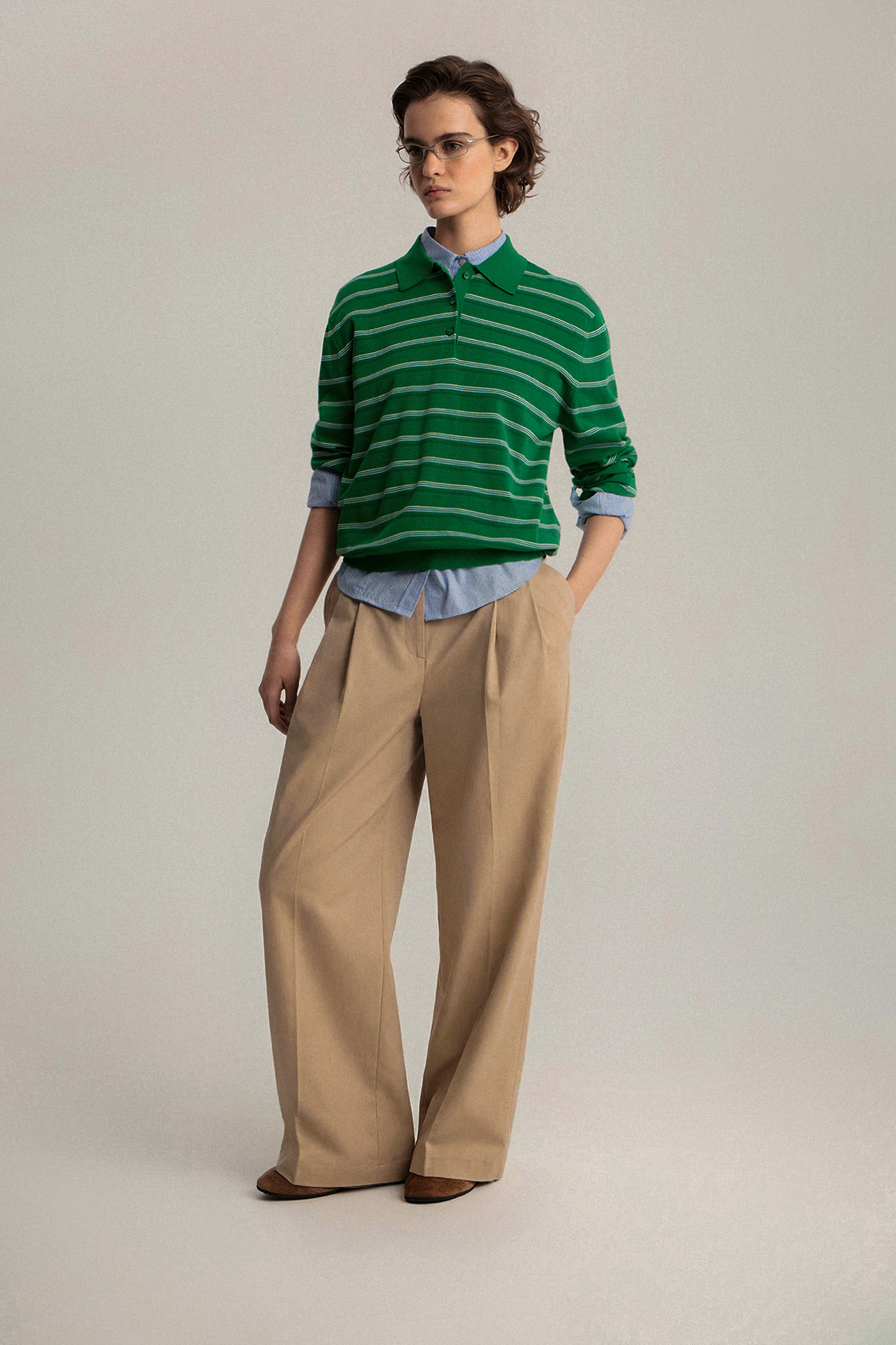 

Джемпер-поло с длинным рукавом в полоску, M